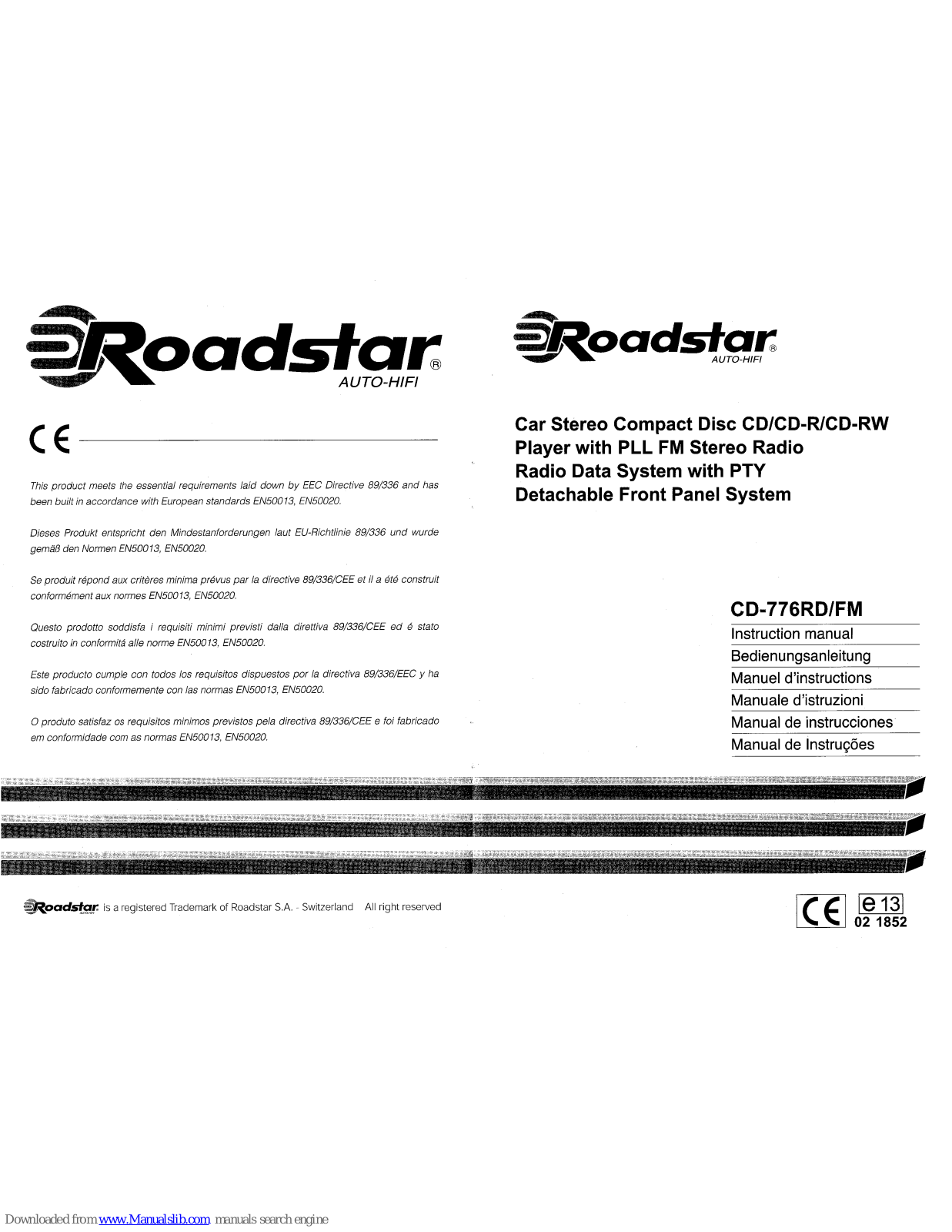 Roadstar CD-776RD/FM Manuel D'instructions