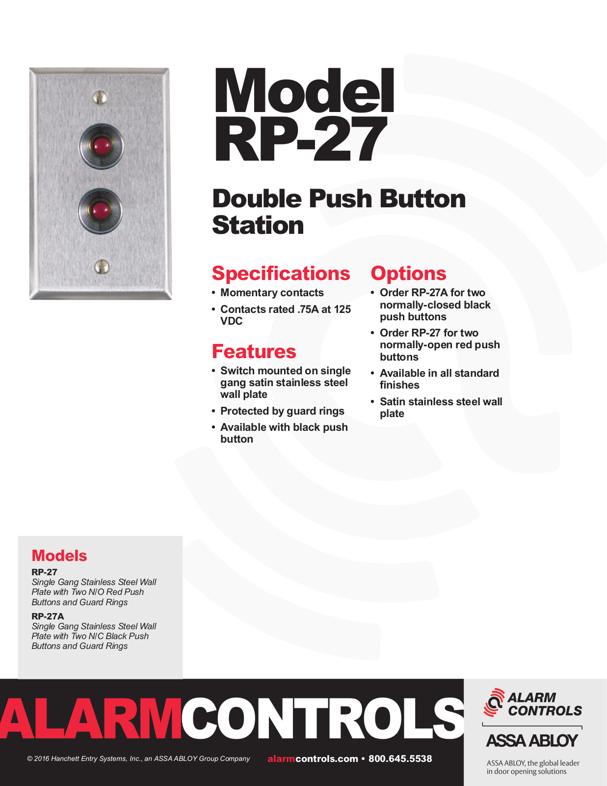 Alarm Controls RP-27 Specsheet