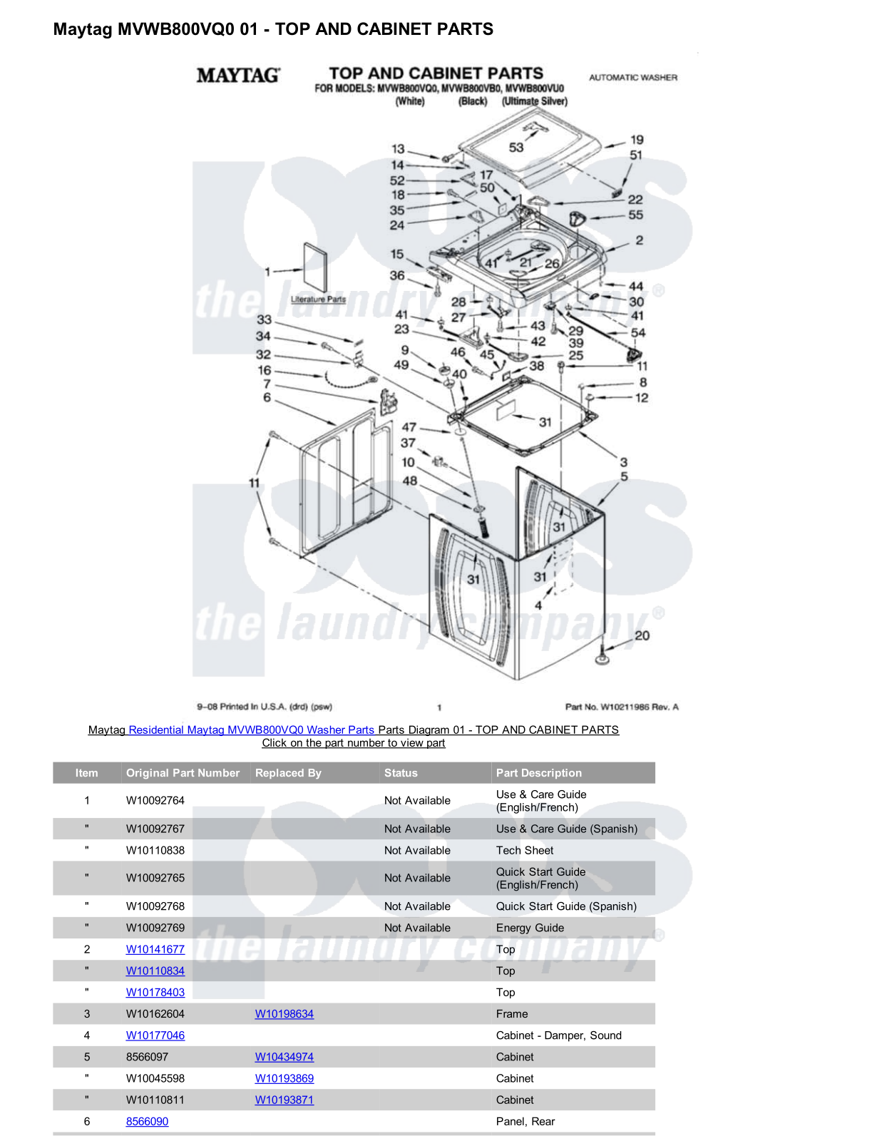 Maytag MVWB800VQ0 Parts Diagram