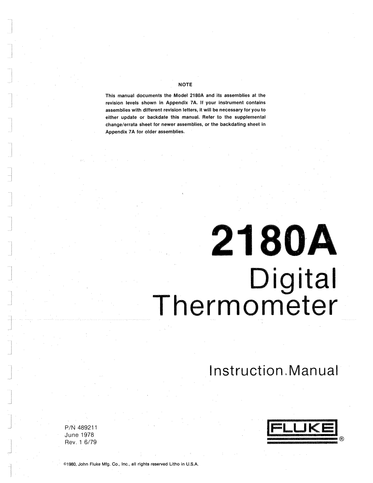 Fluke 2180A User Manual