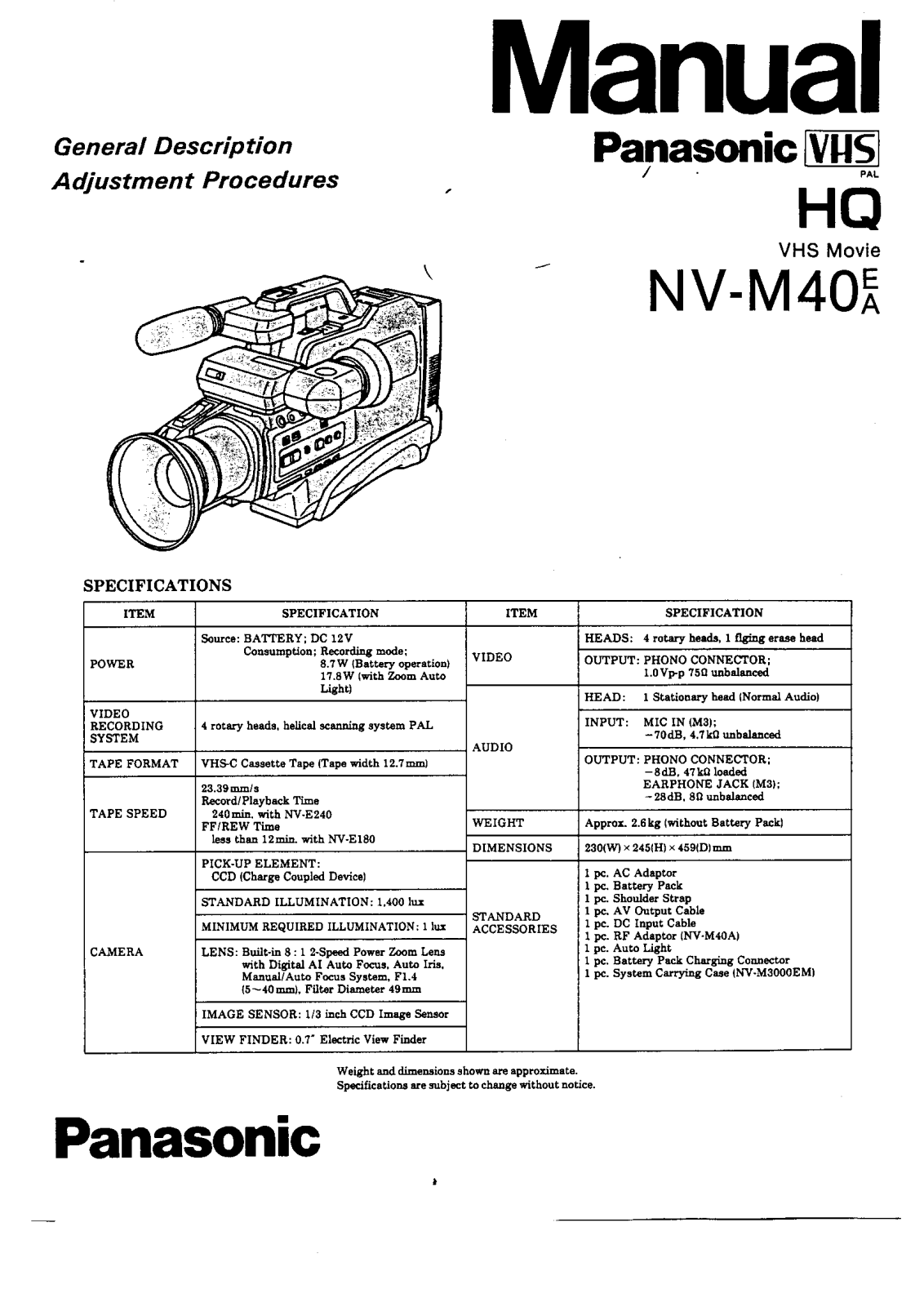 Panasonic NV-M40E Operating Instruction