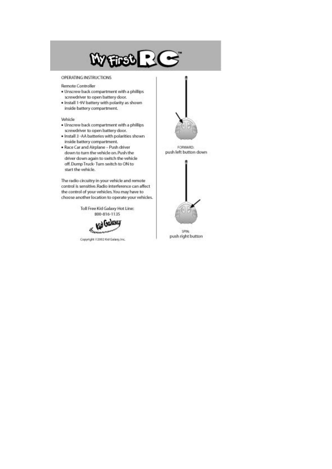 Kid Galaxy TX27 Users Manual