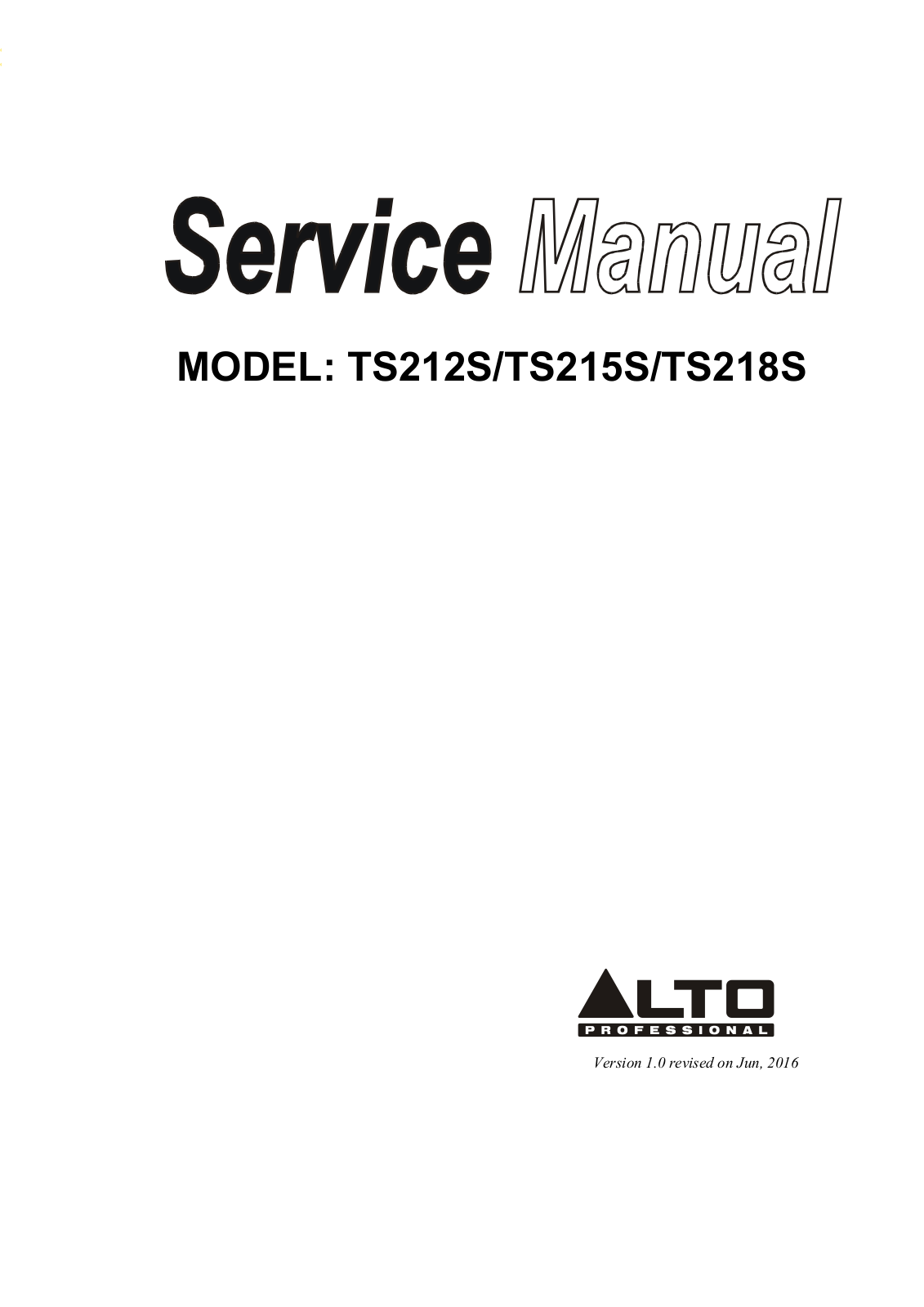 Alto TS212S, TS215S, TS218S Service Manual