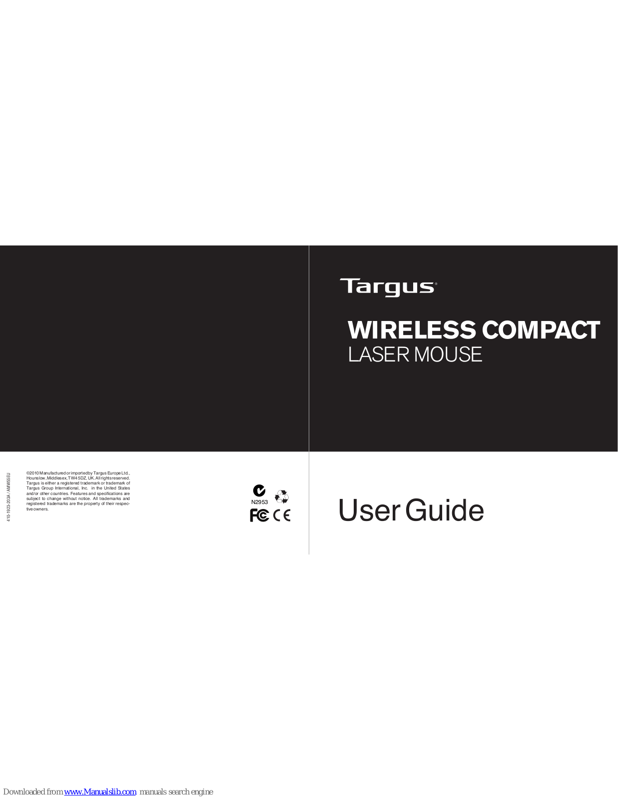 Targus WIRELESS COMPACT LASER MOUSE User Manual