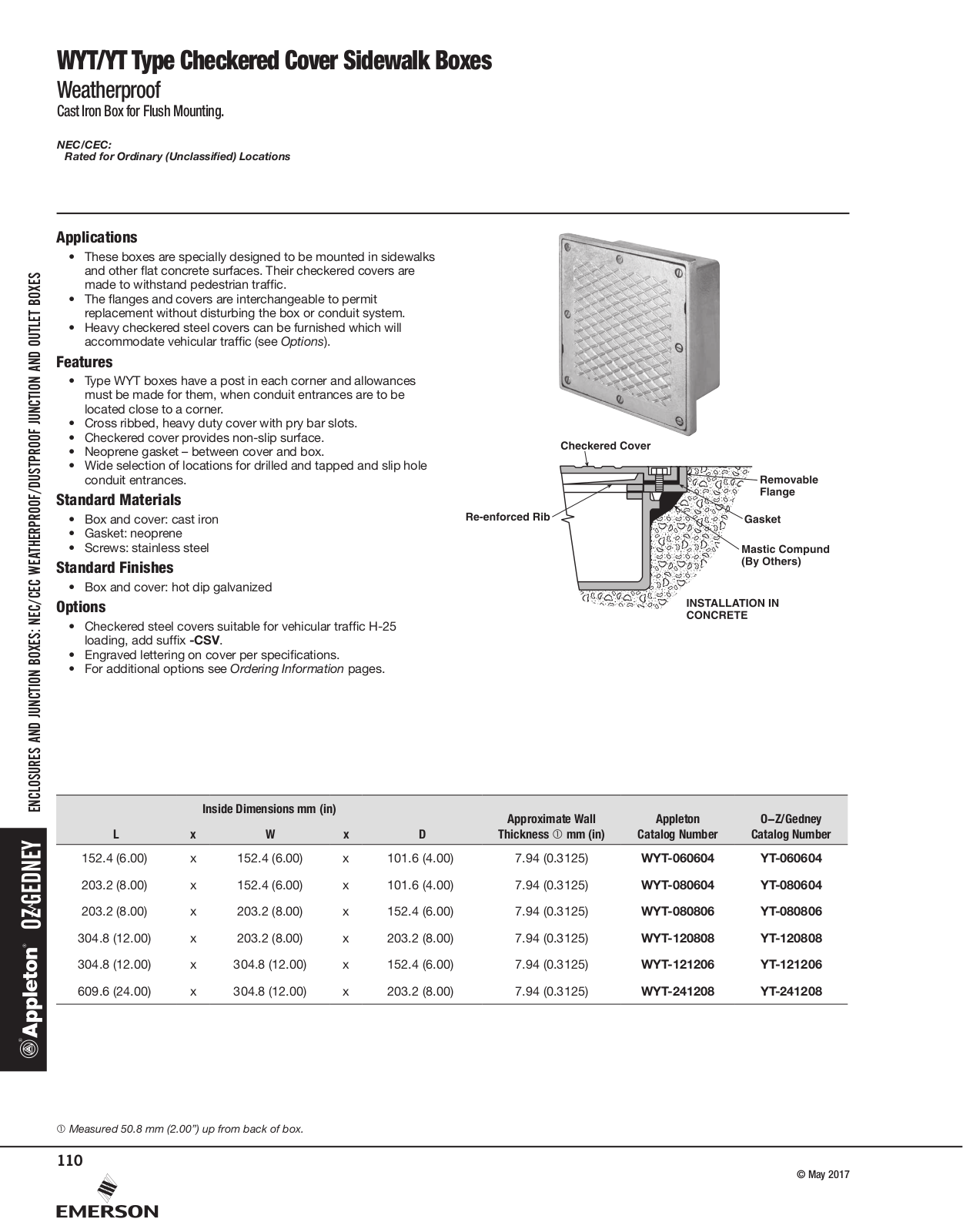 Appleton WYT Type Checkered Cover Sidewalk Boxes, YT Type Checkered Cover Sidewalk Boxes Catalog Page