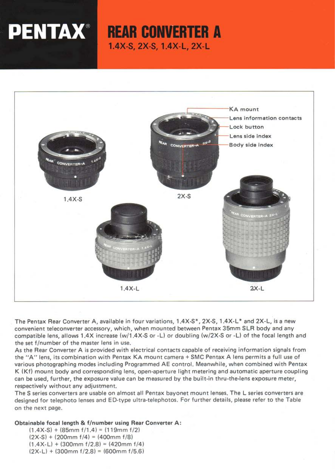 pentax 1.4s-x, 2s-x, 2x-l, 1.4x-l User Manual