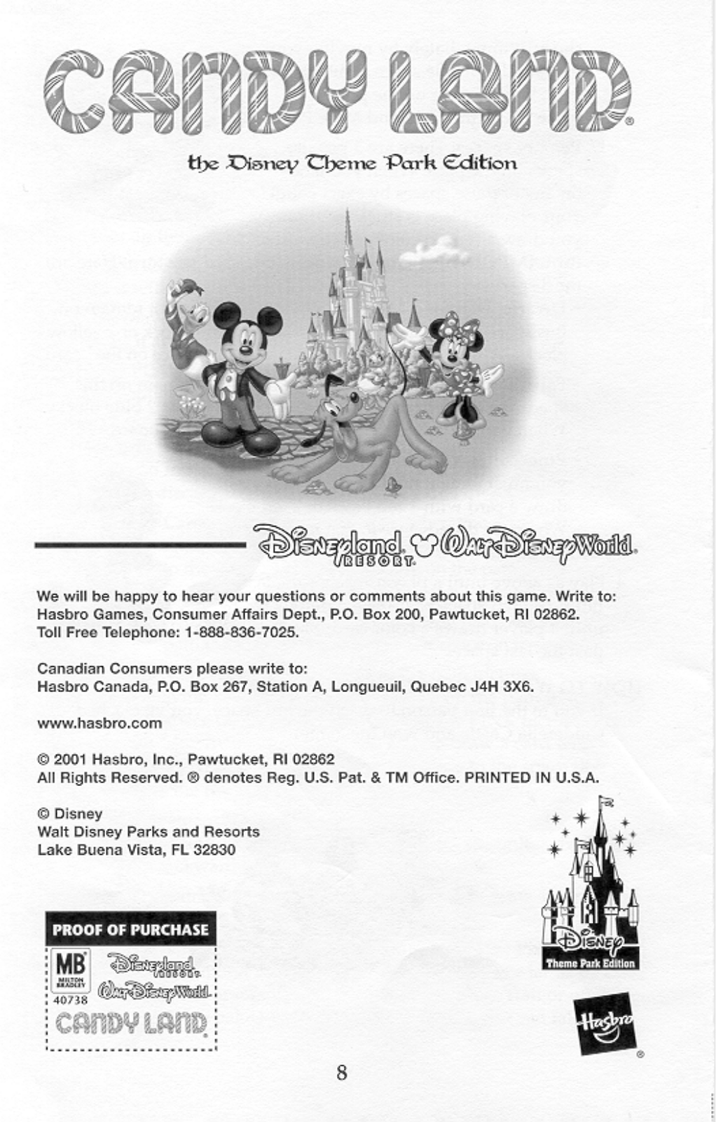 HASBRO Candy Land Disney Edition User Manual