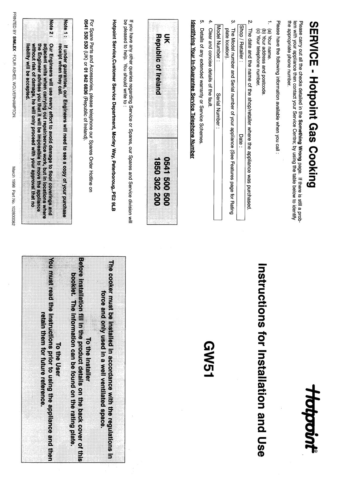 Hotpoint-Ariston HBGW51 User Manual