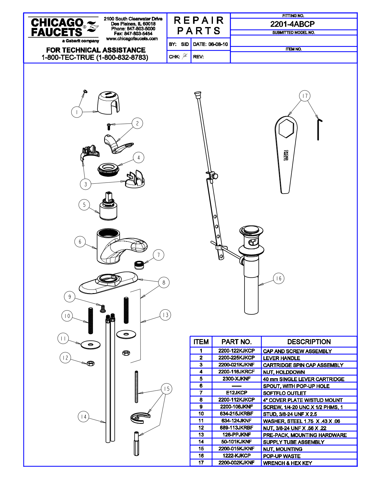 Chicago Faucet 2201-4AB Parts List