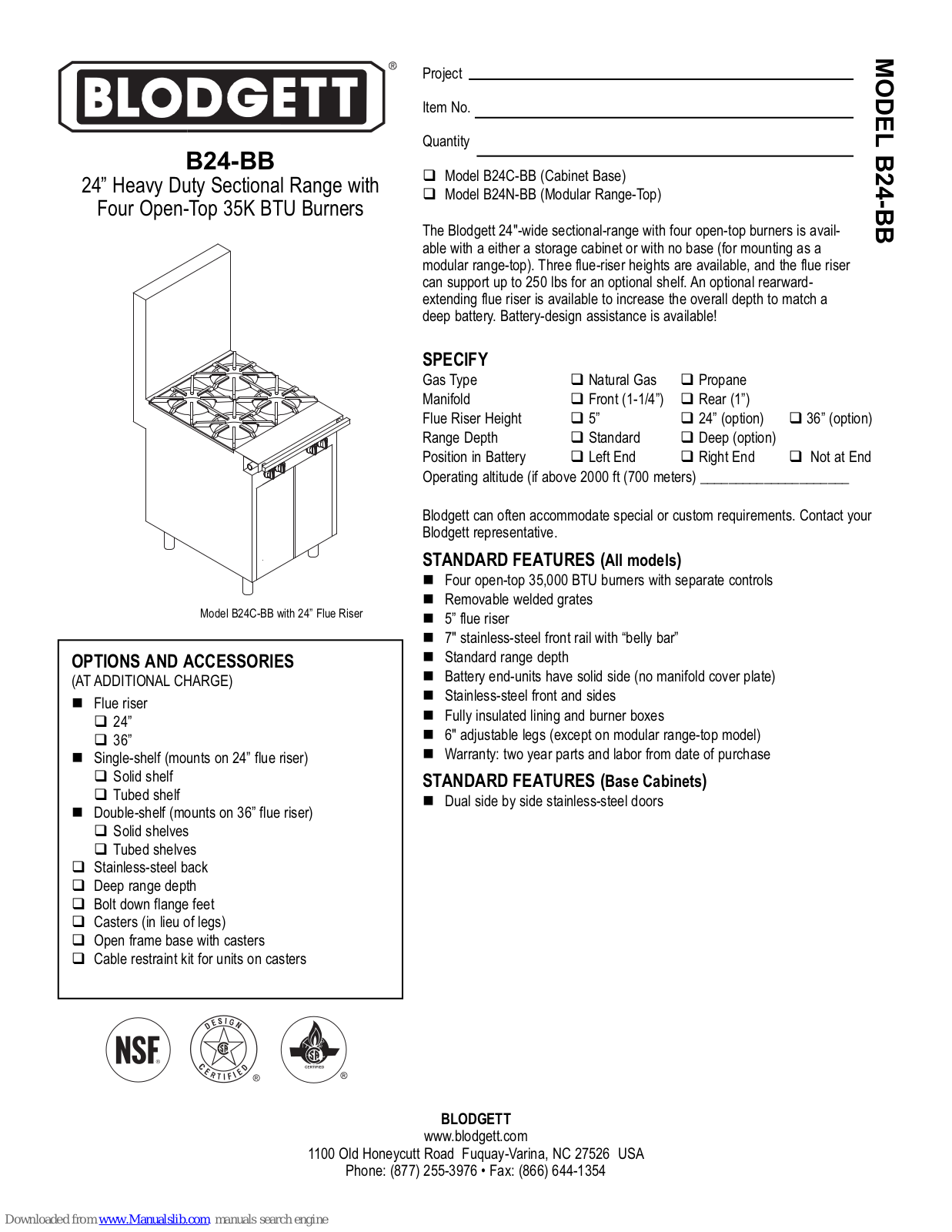 Blodgett B24N-BB, B24-BB Specifications