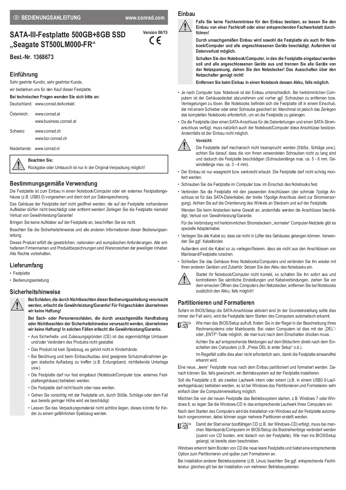 Seagate ST500LM000-FR OPERATION MANUAL