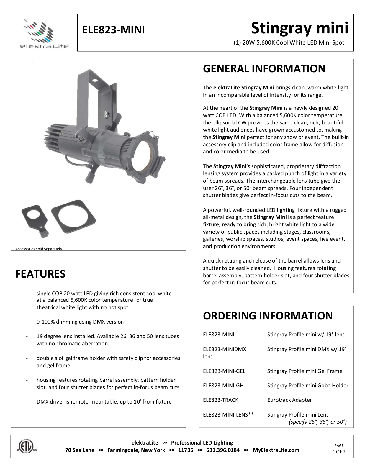 elektraLite ELE823‐MINI Data Sheet