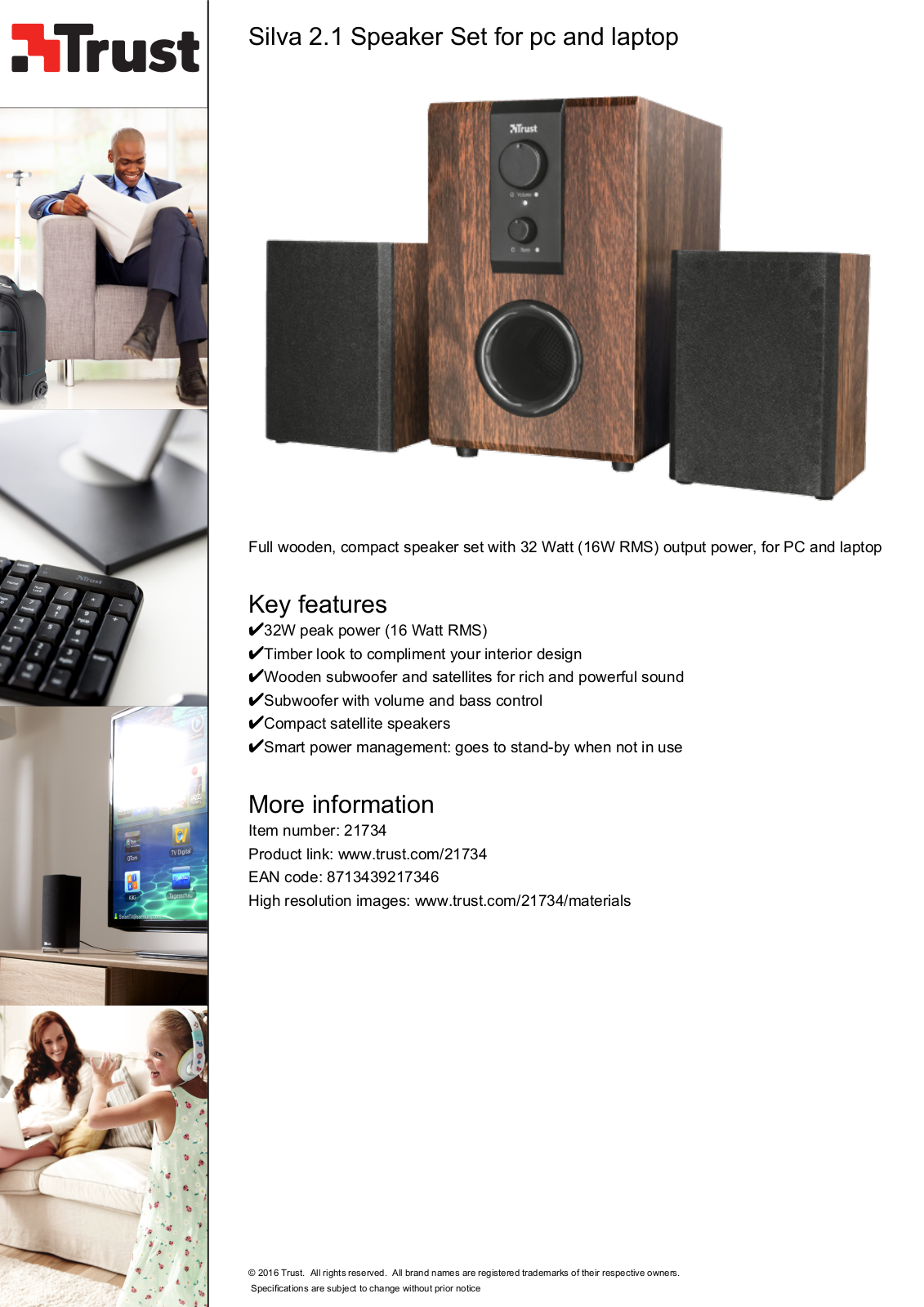 Trust Silva 2.1 Speaker Set for pc and laptop User Manual