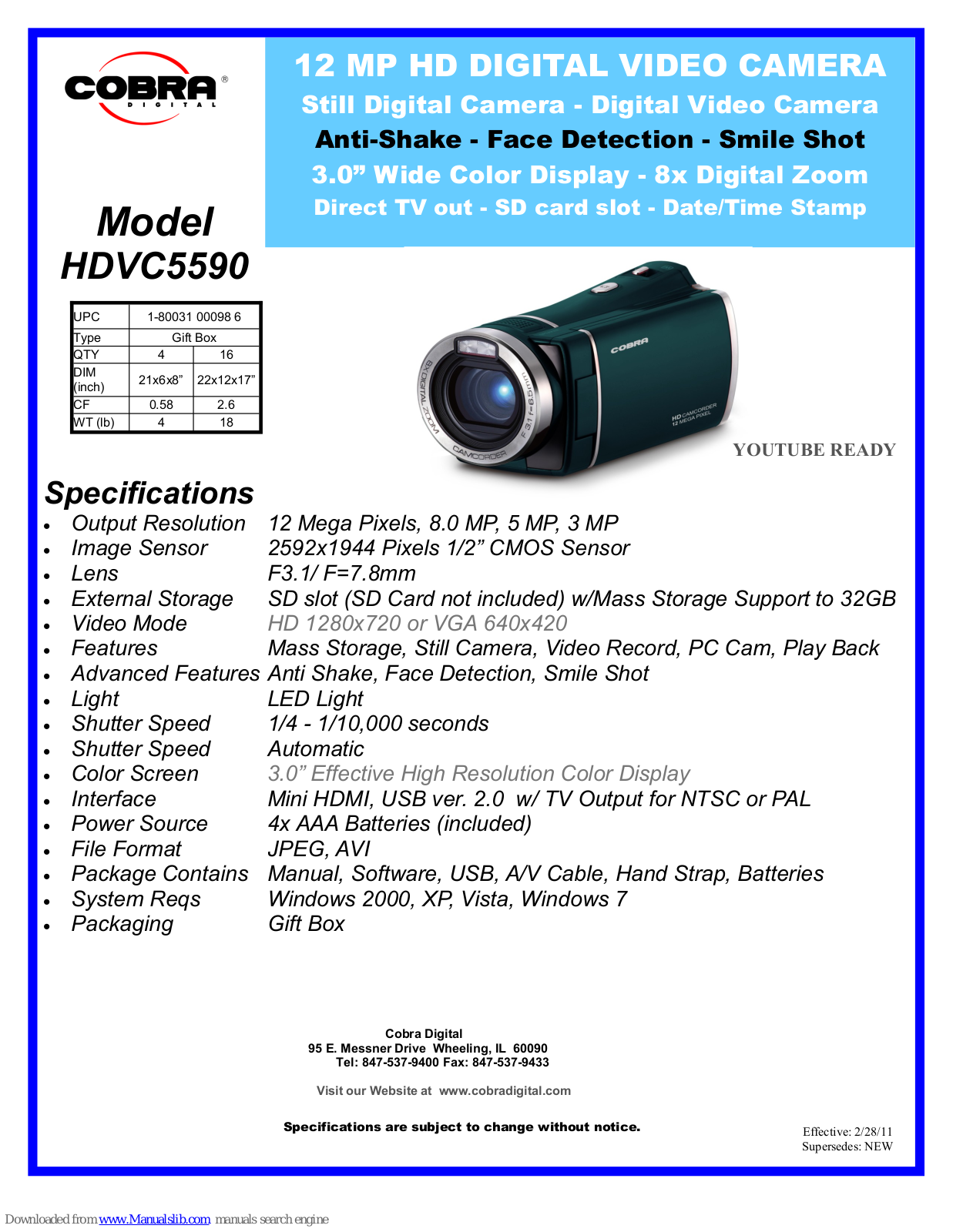 Cobra Digital HDVC5590 Specifications