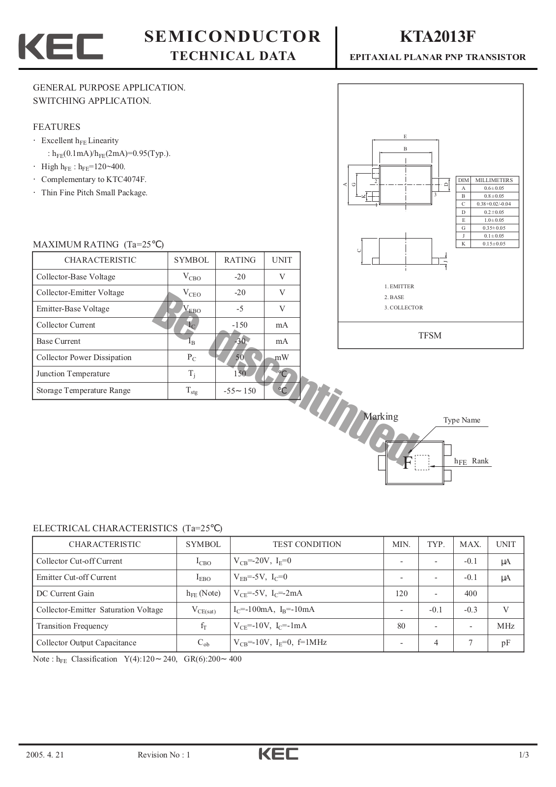Datasheet kta2013f Datasheet - ManualMachine.com