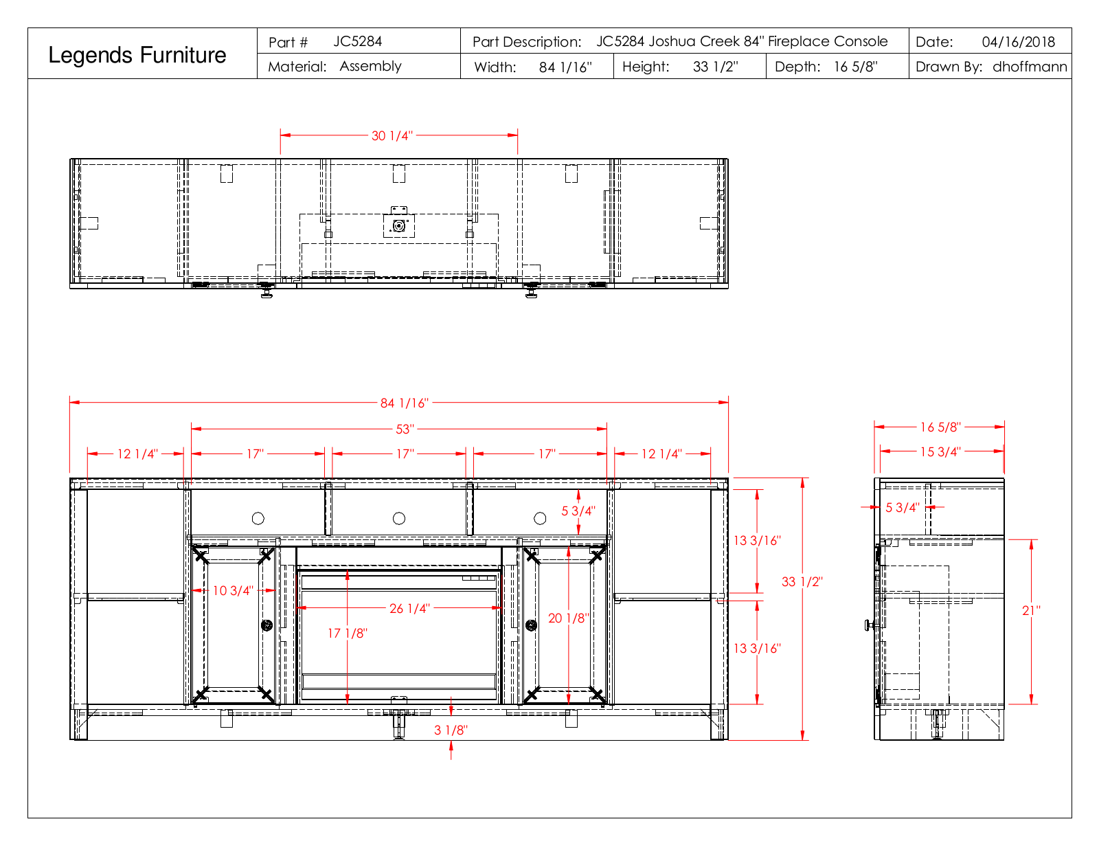 Legends Furniture JC5284 Specification Sheet