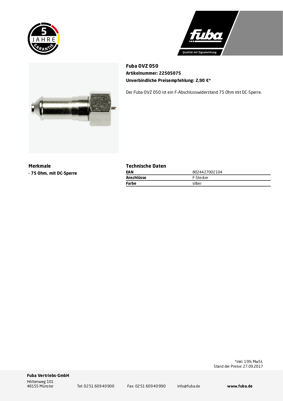 Fuba OVZ 050 Technische Daten