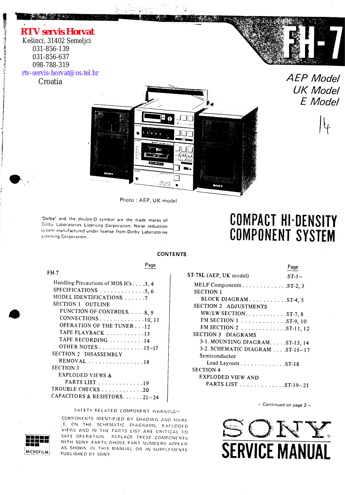 Sony FH-7 Service manual