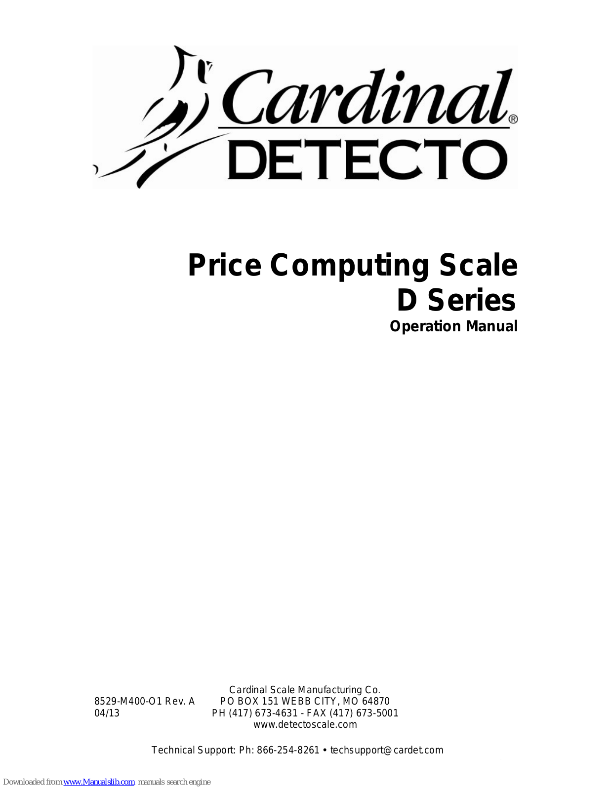 Cardinal D Series, Detecto D Series Operation Manual