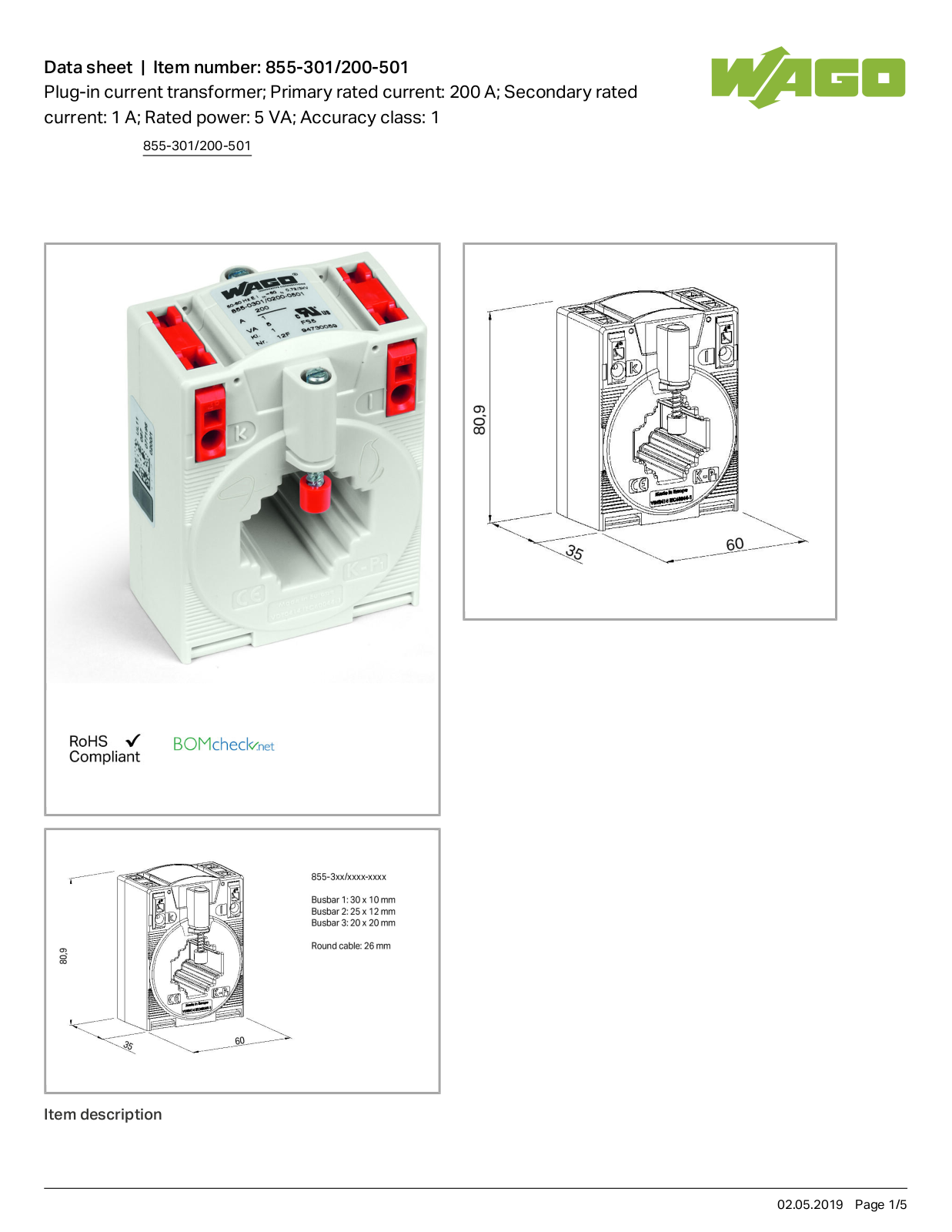 Wago 855-301/200-501 Data Sheet