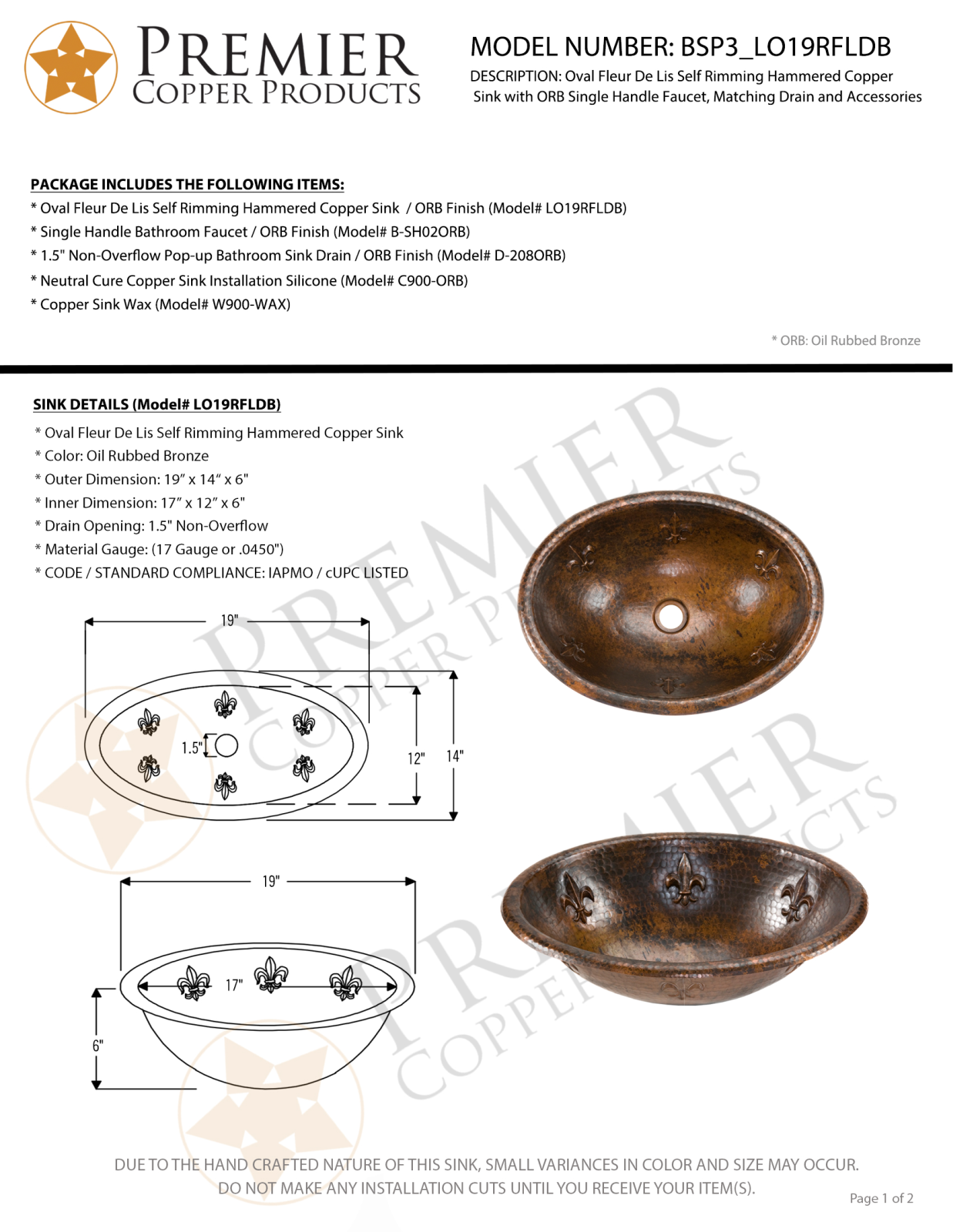 Premier Copper Products IER1623 Specifications - ManualMachine.com