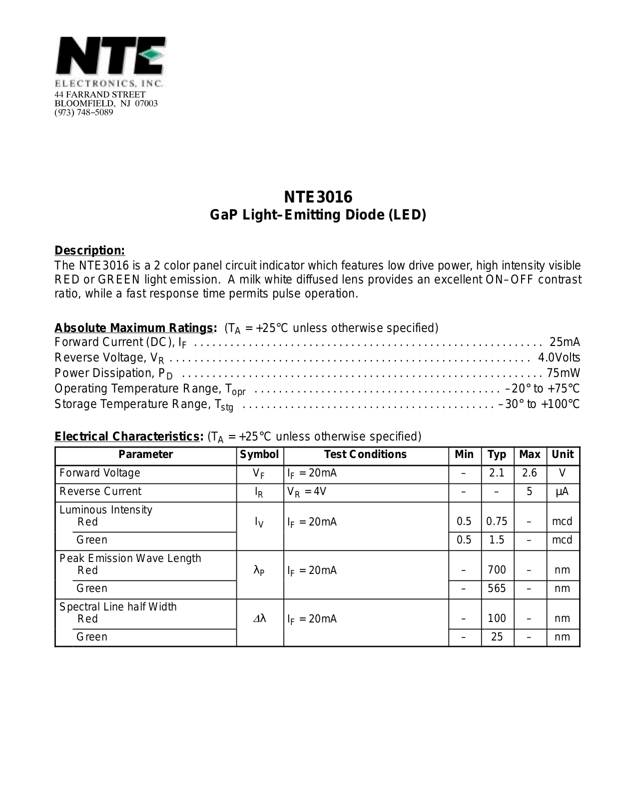 Datasheet NTE3016 Datasheet (NTE) - ManualMachine.com