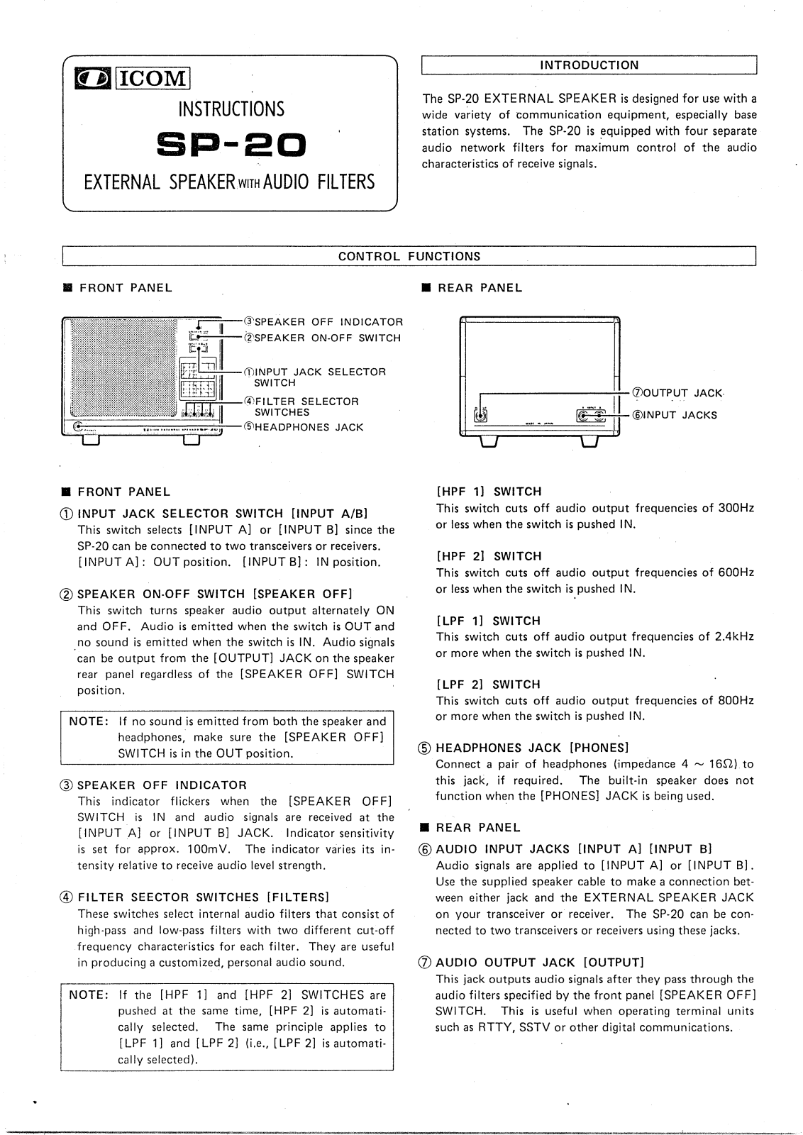 ICOM SP-20 User Manual