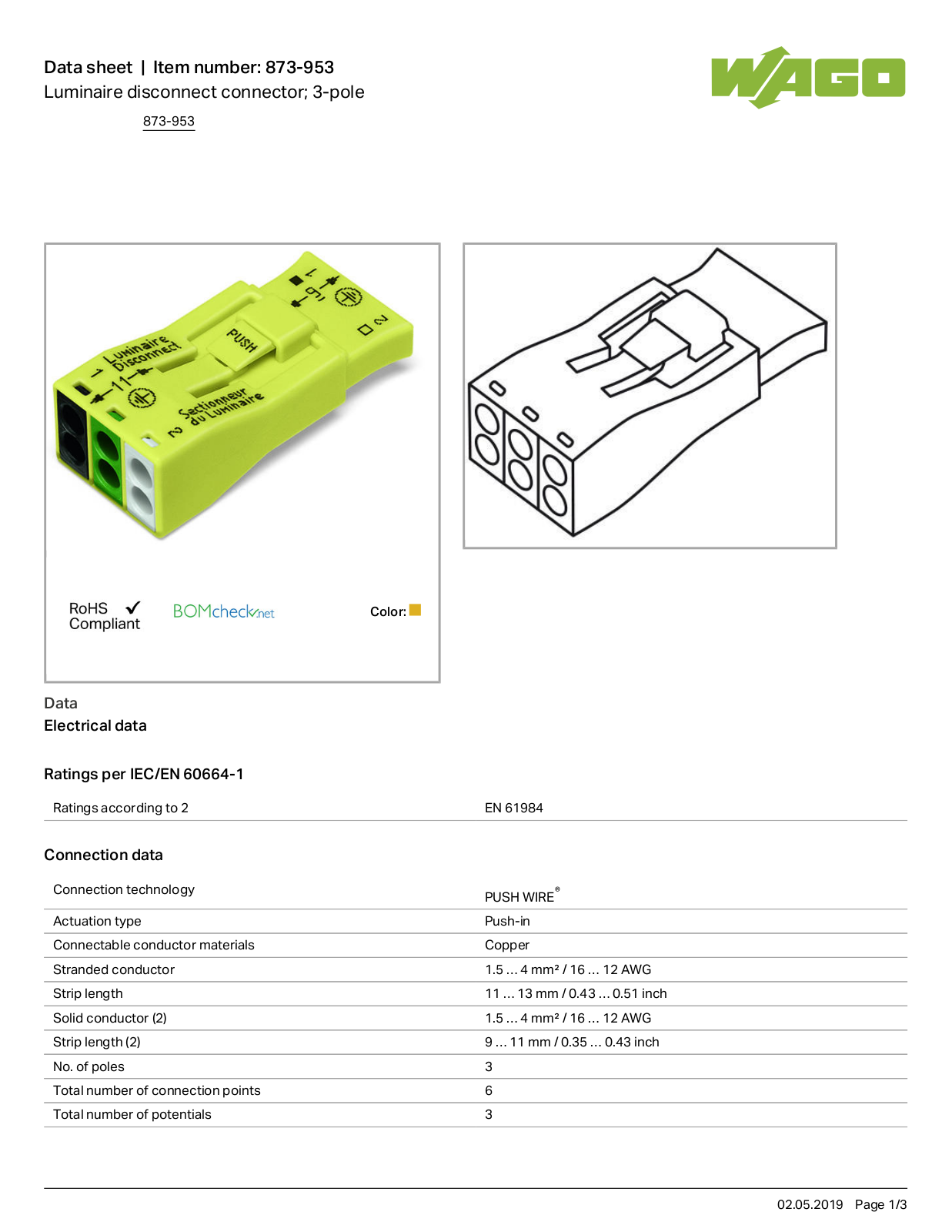 Wago 873-953 Data Sheet