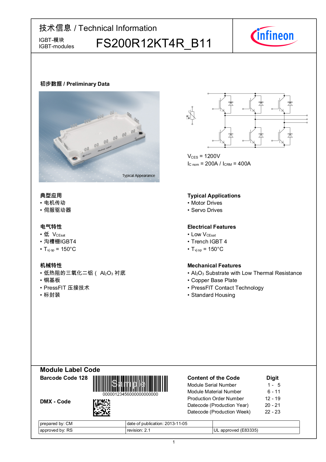 Infineon FS200R12KT4R-B11 Data Sheet