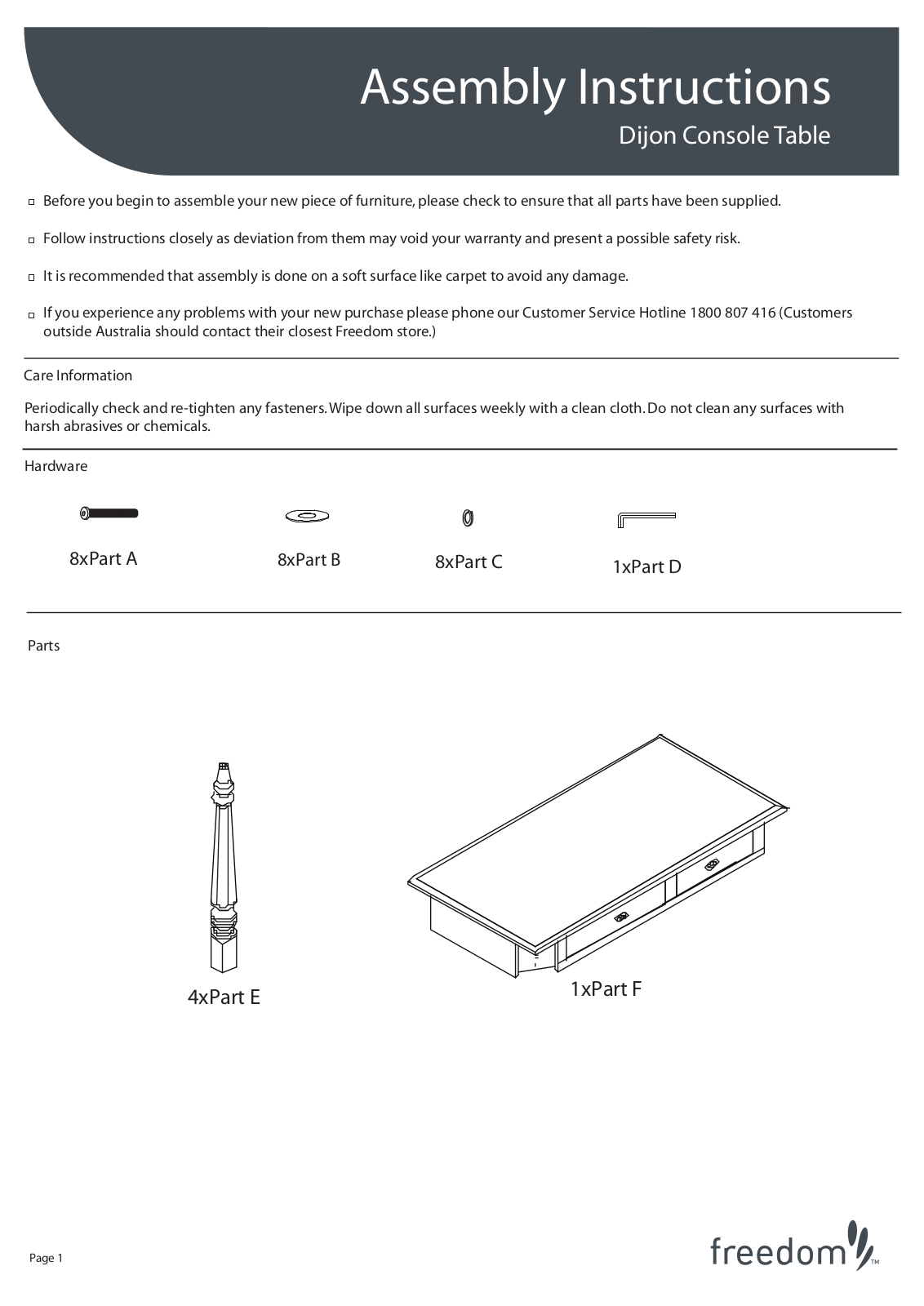 Freedom Dijon Console Table Assembly Instruction