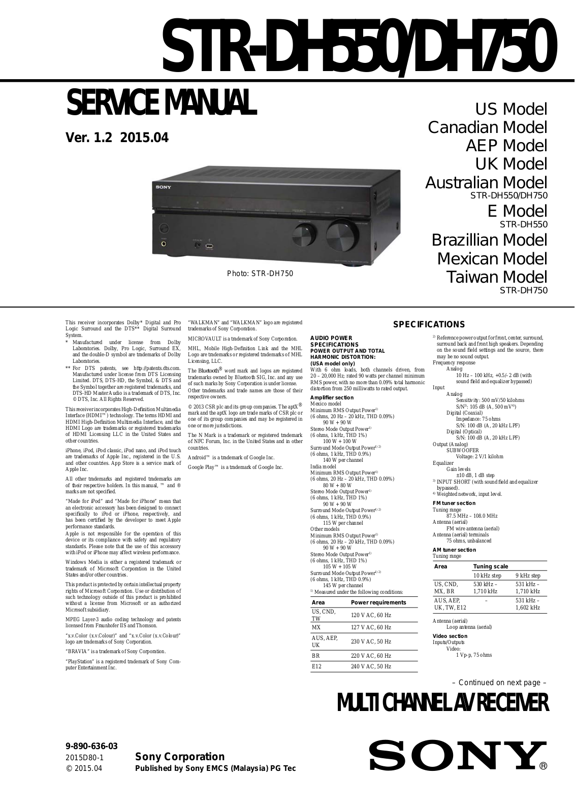 Sony STR-DH550, STR-DH570 Service manual