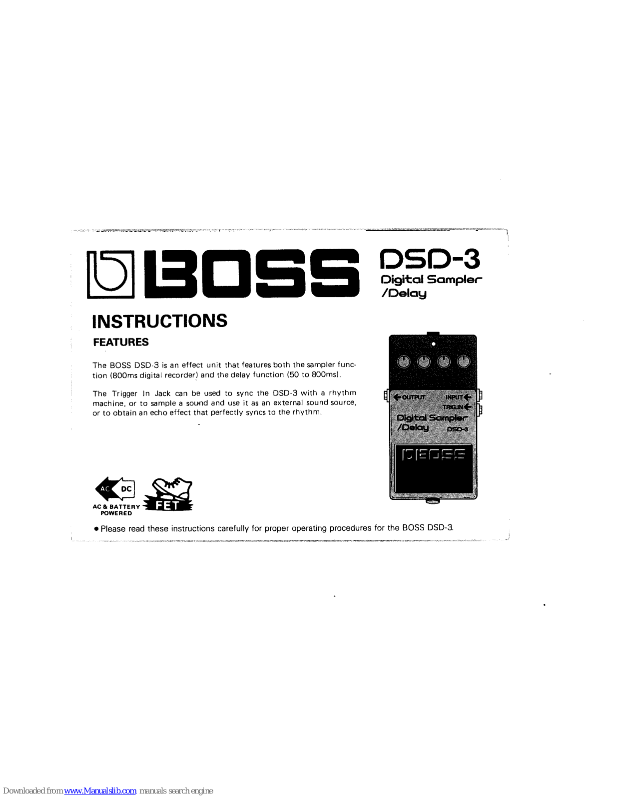 Boss DSP-3 Digital sampler/delay Instructions Manual