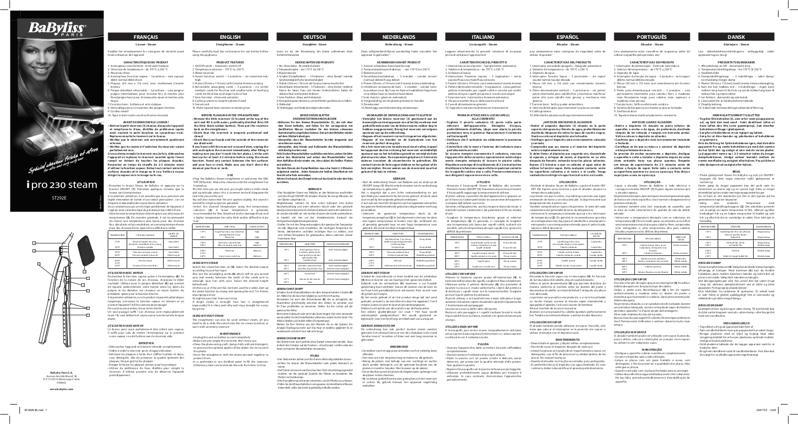 BABYLISS ST292E User Manual