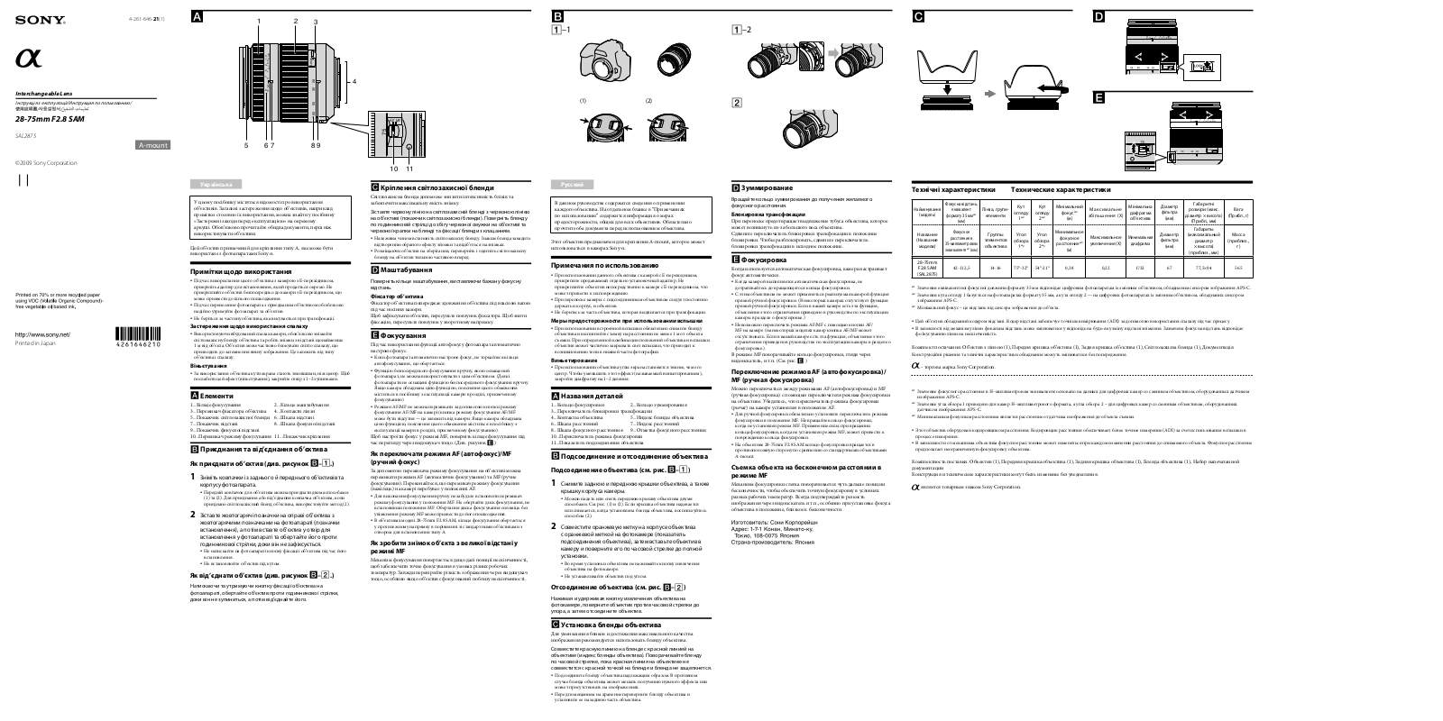 Sony SAL2875 User Manual