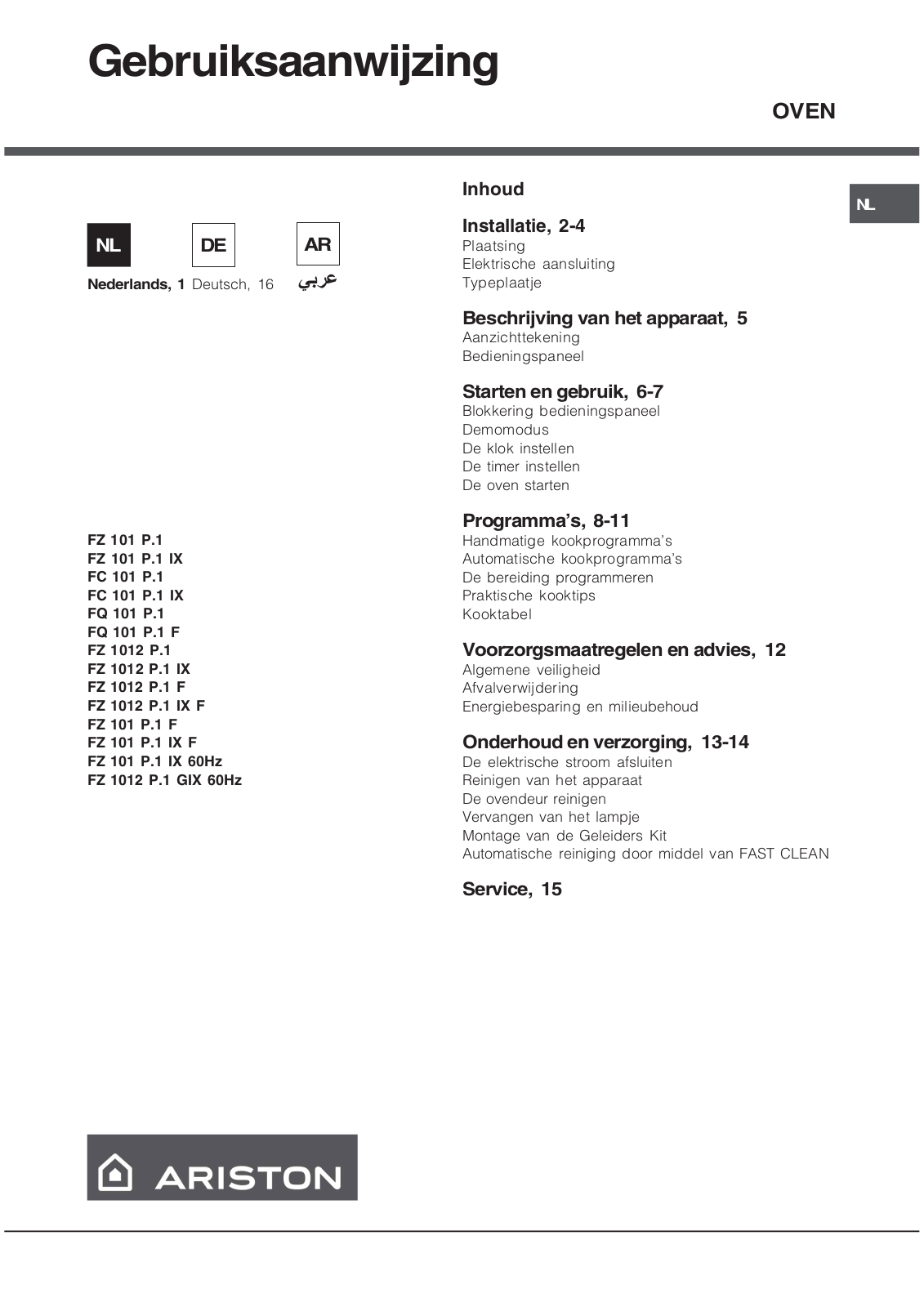 Hotpoint Ariston FZ 1012 P.1 GIX 60HZ User Manual