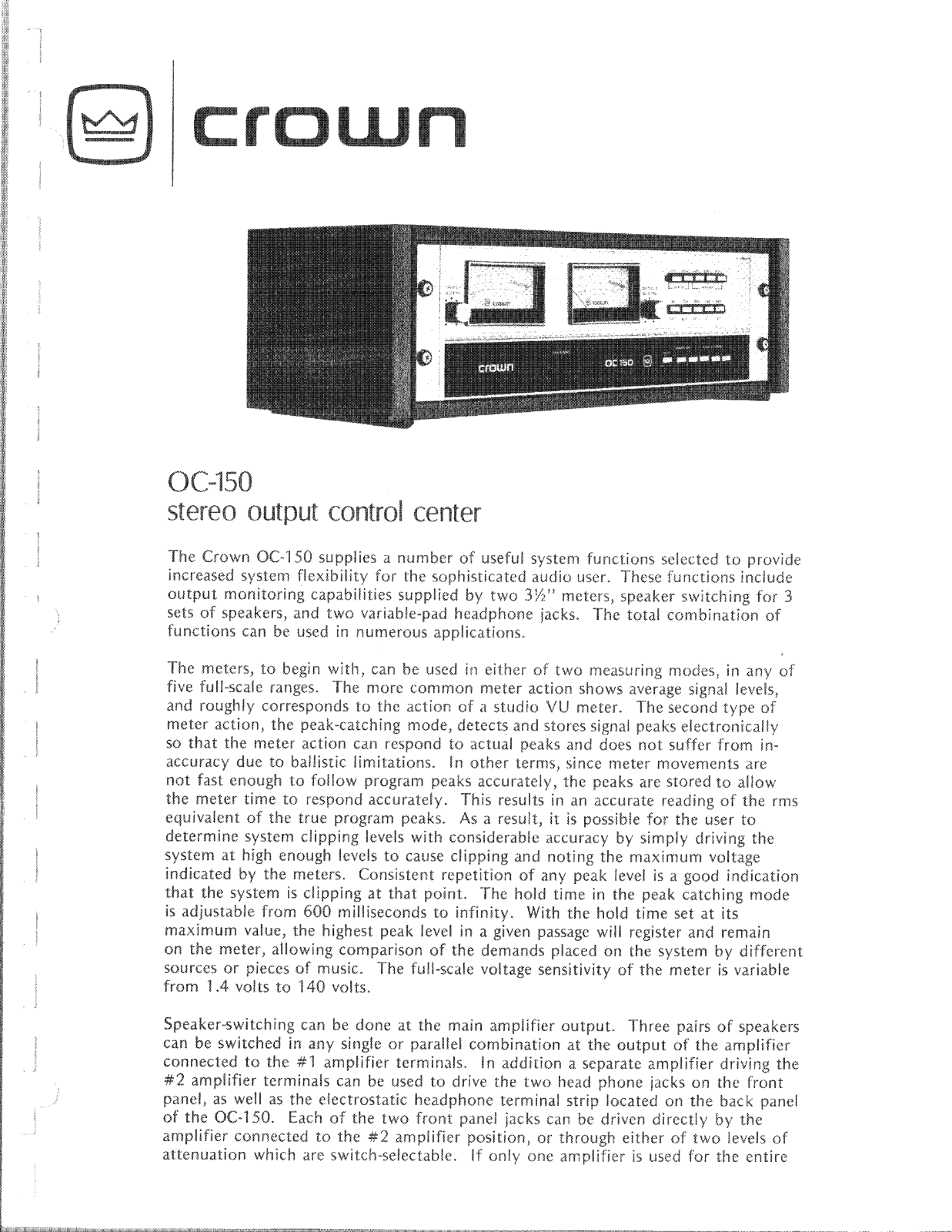 Crown OC-150 Brochure