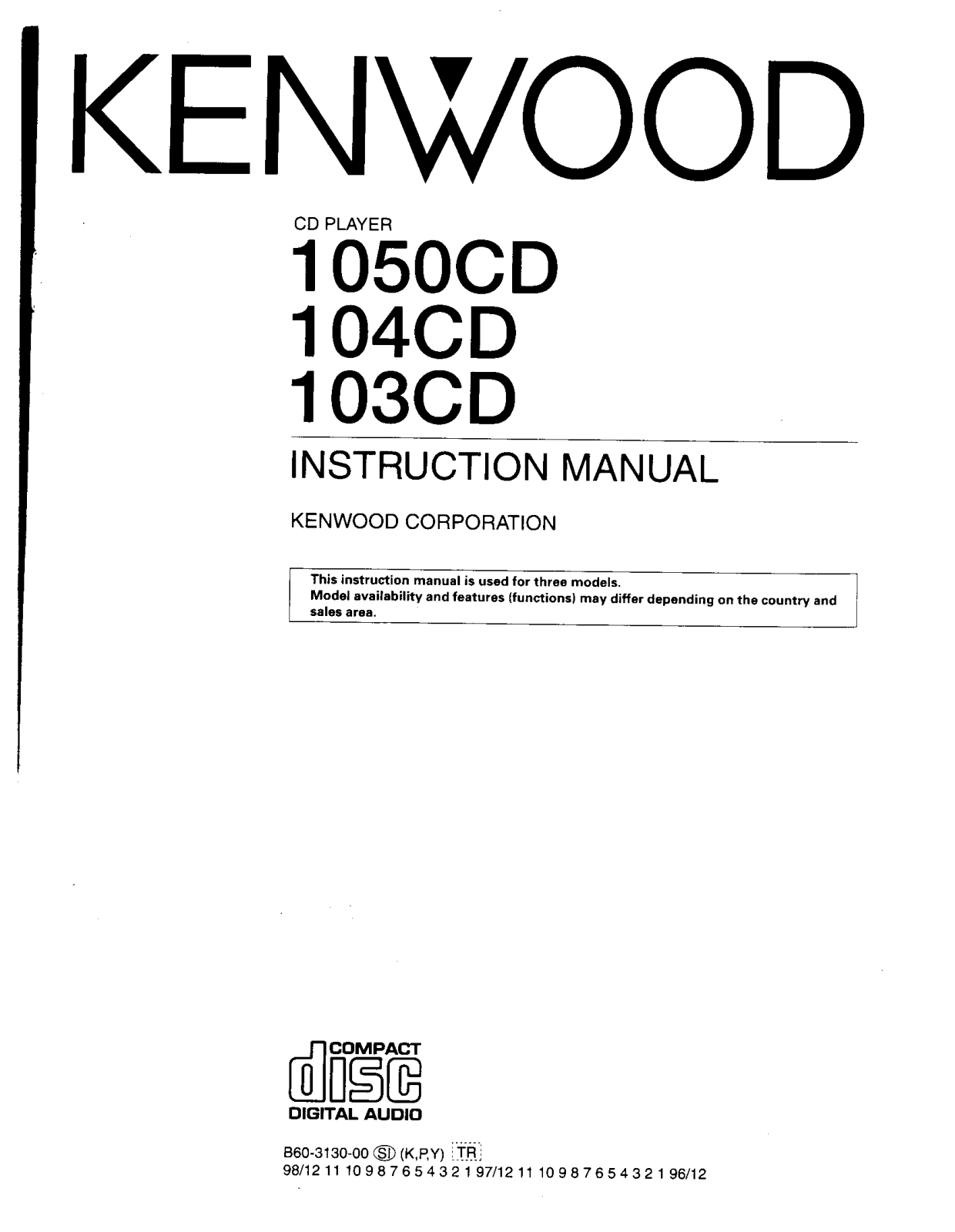 Kenwood 104CD, 1050CD, 103CD Owner's Manual