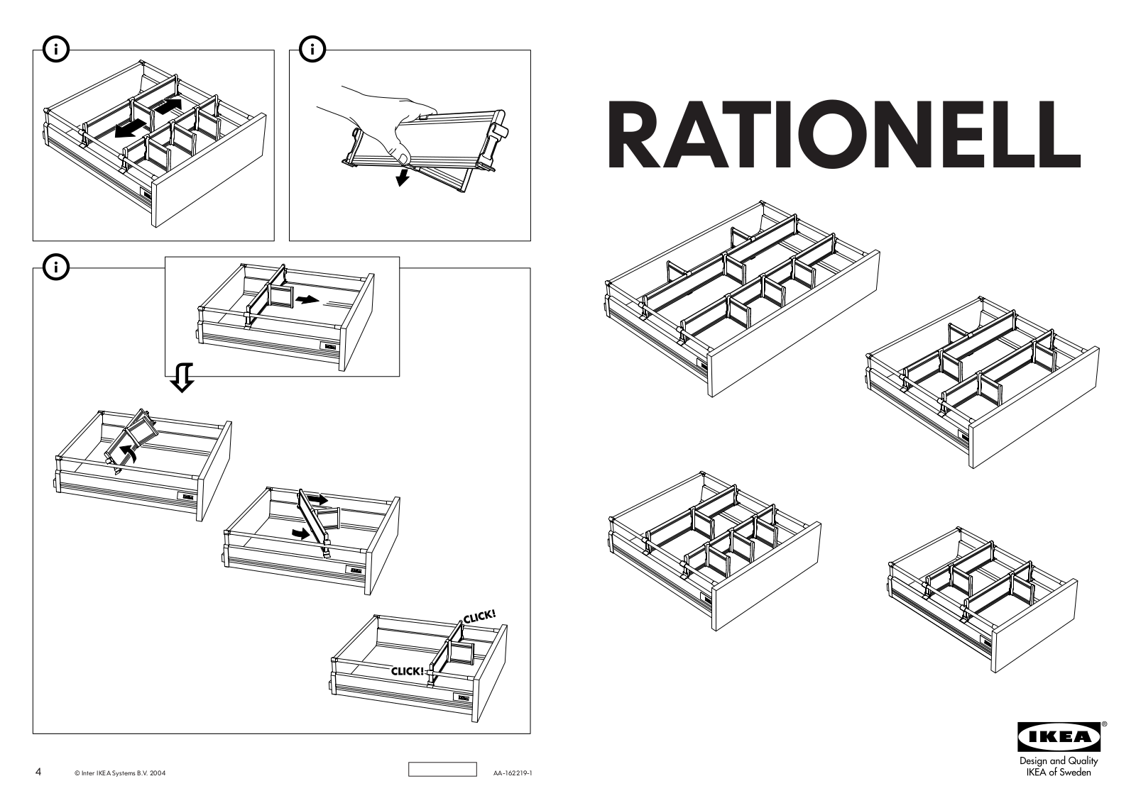 IKEA RATIONELL DIVIDER-DEEP DRAWER SET-8 30, RATIONELL DIVIDER FOR DEEP DRAWER SET-4 15, RATIONELL DIVIDER FOR DEEP DRAWER SET-8 36, RATIONELL DIVIDER-DEEP DRAWER SET-6 18 Assembly Instruction