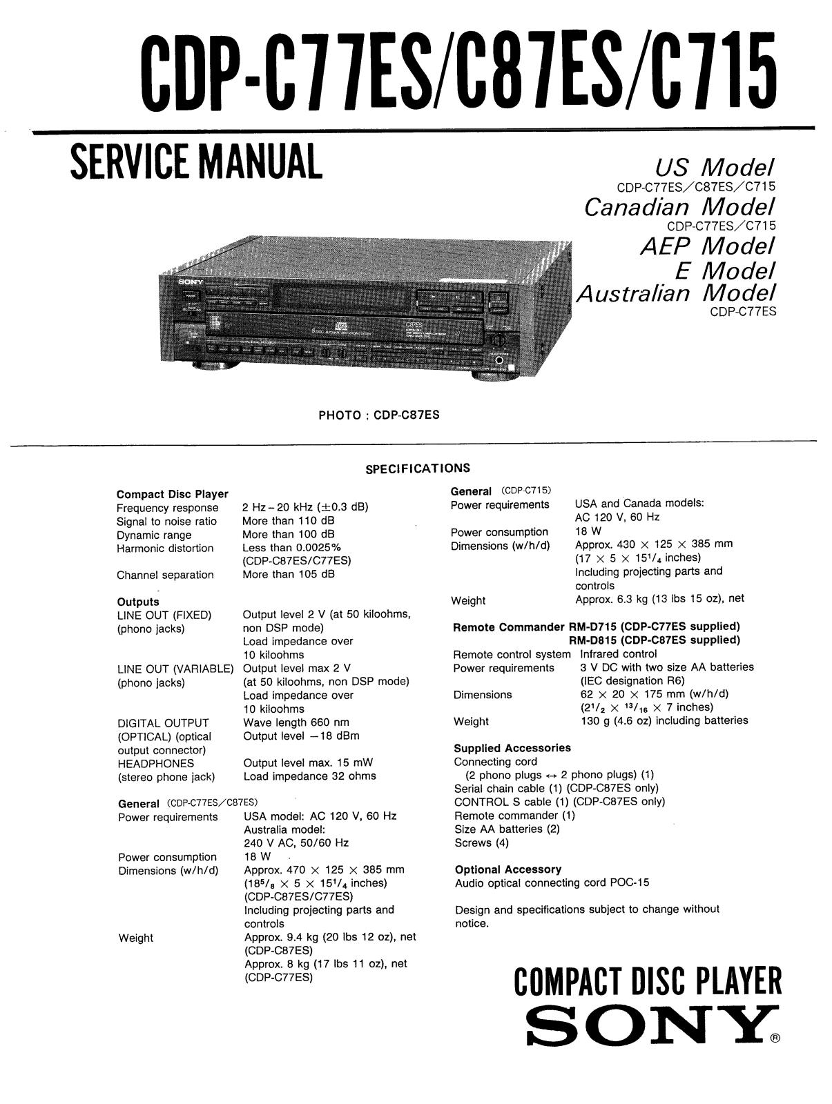 Sony CDPC-77-ES Service manual