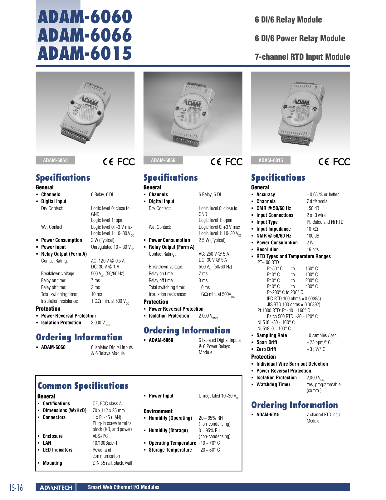 Advantech ADAM-6060, ADAM-6066, ADAM-6015 Data Sheet