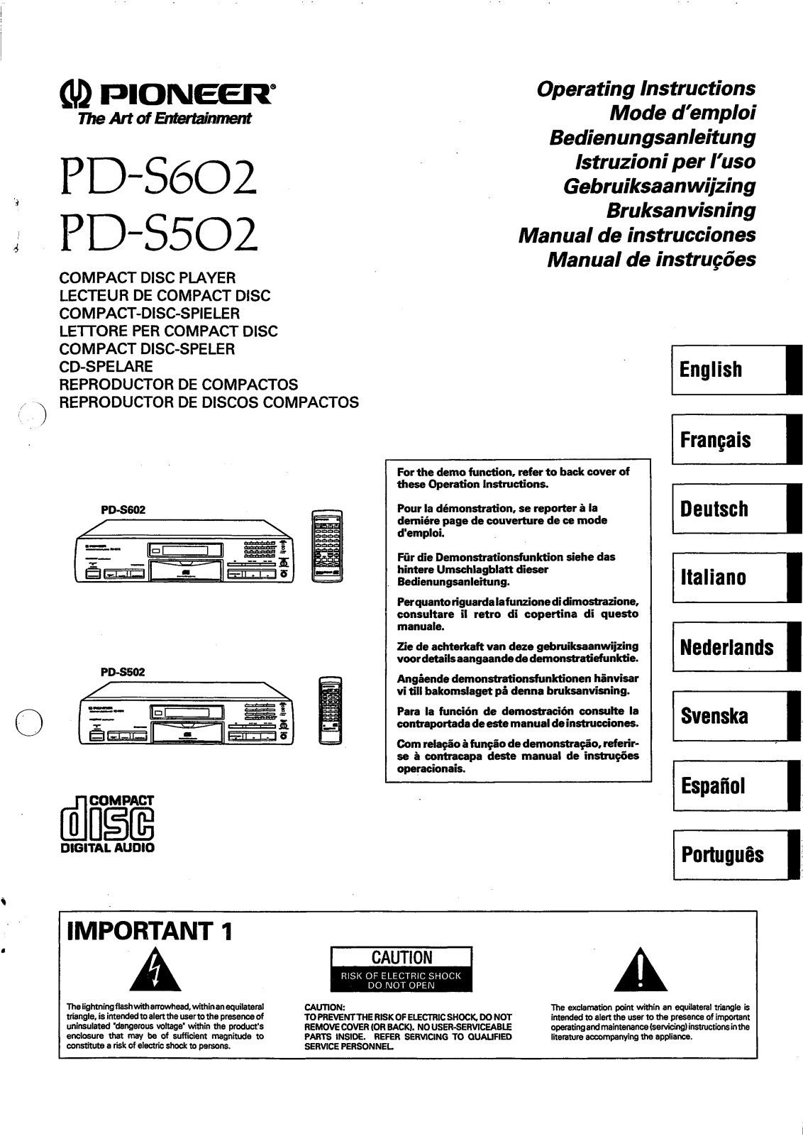 Pioneer PD-S602, PD-S502 Manual
