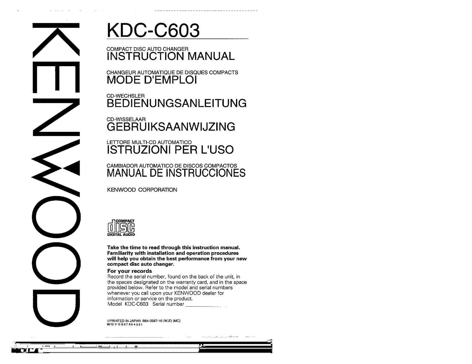 Kenwood KDC-C603 Owner's Manual