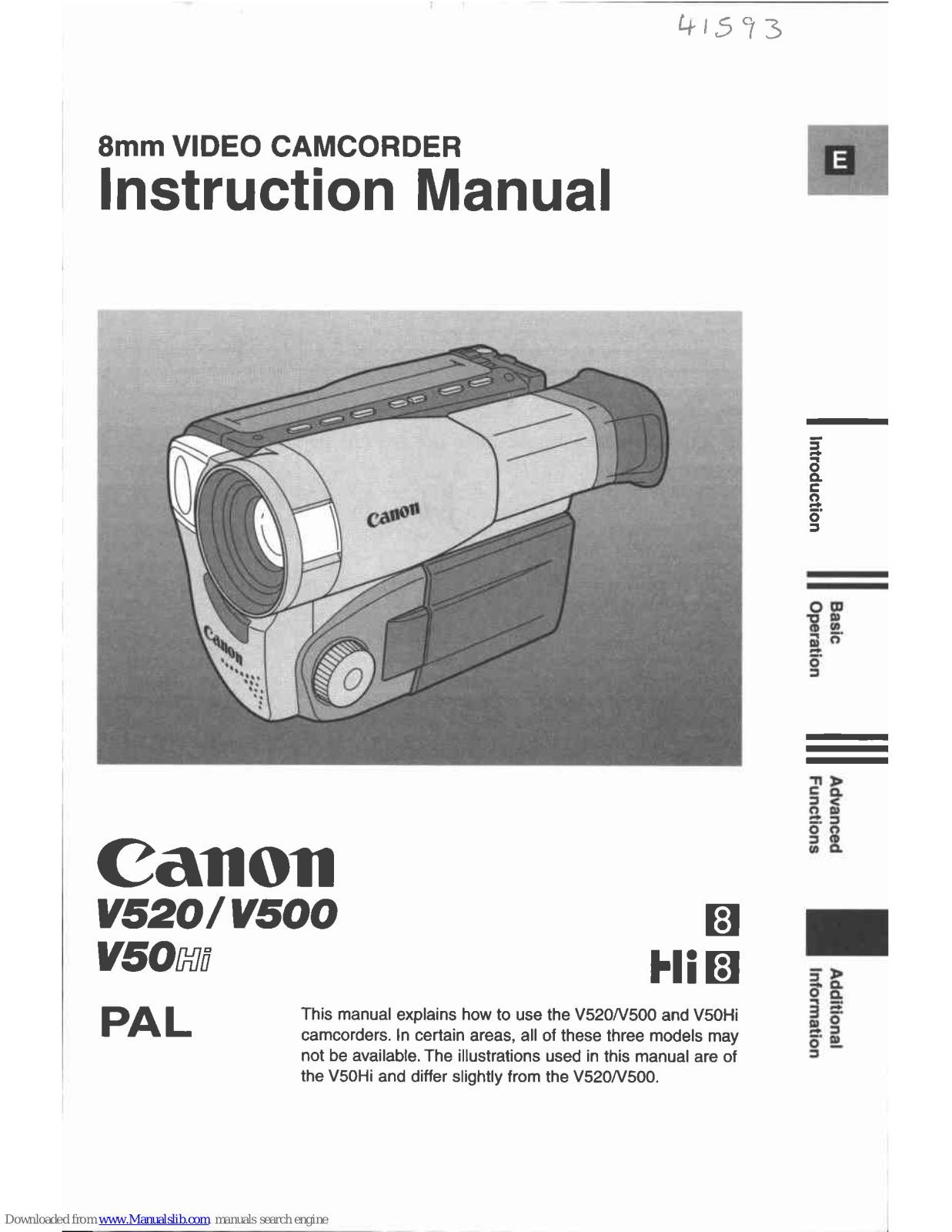 Canon V 50 Hi, V520, V500 Instruction Manual