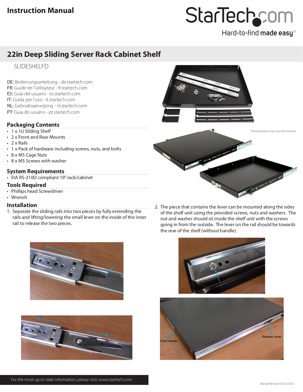 StarTech.com SLIDESHELFD User Manual