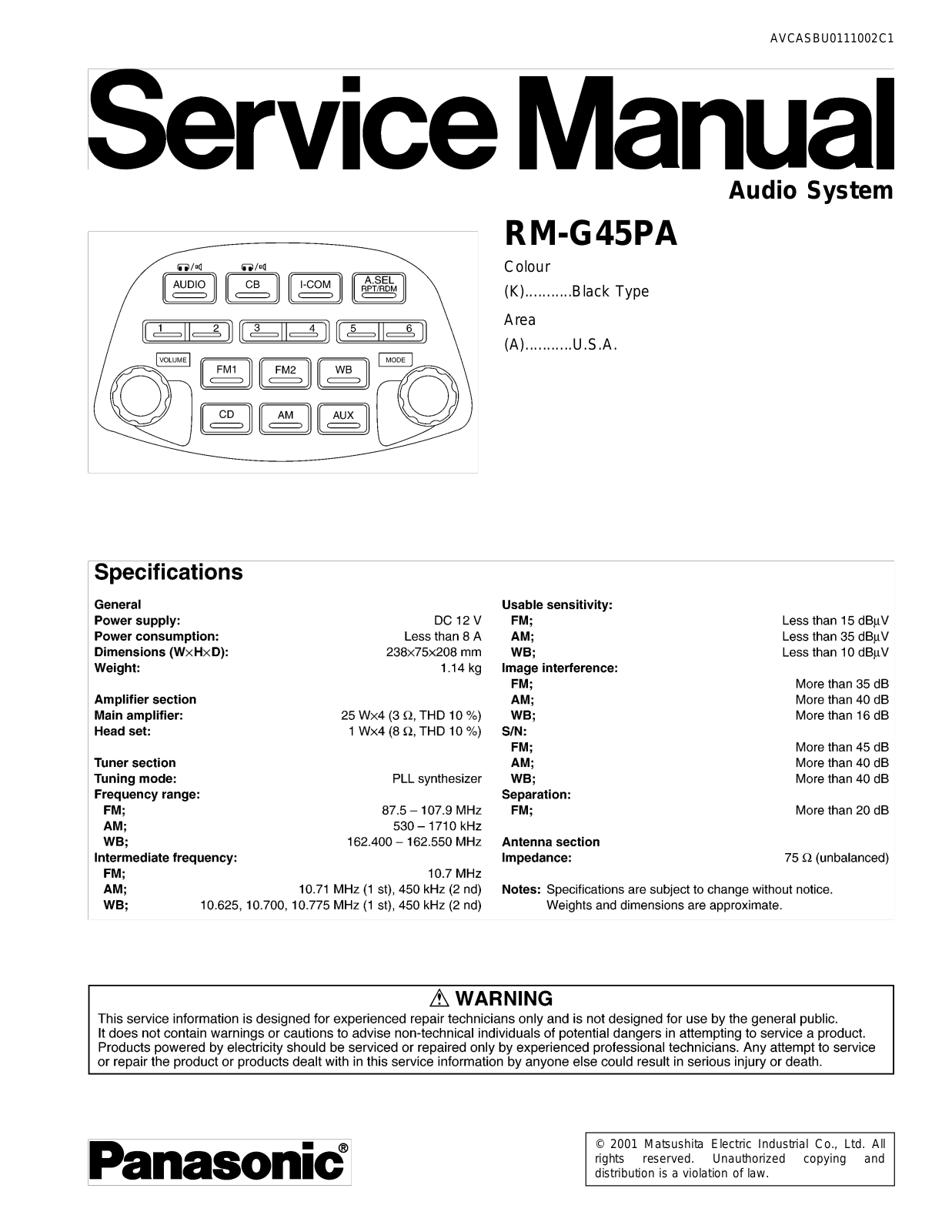 Panasonic RM-G45PA Service Manual