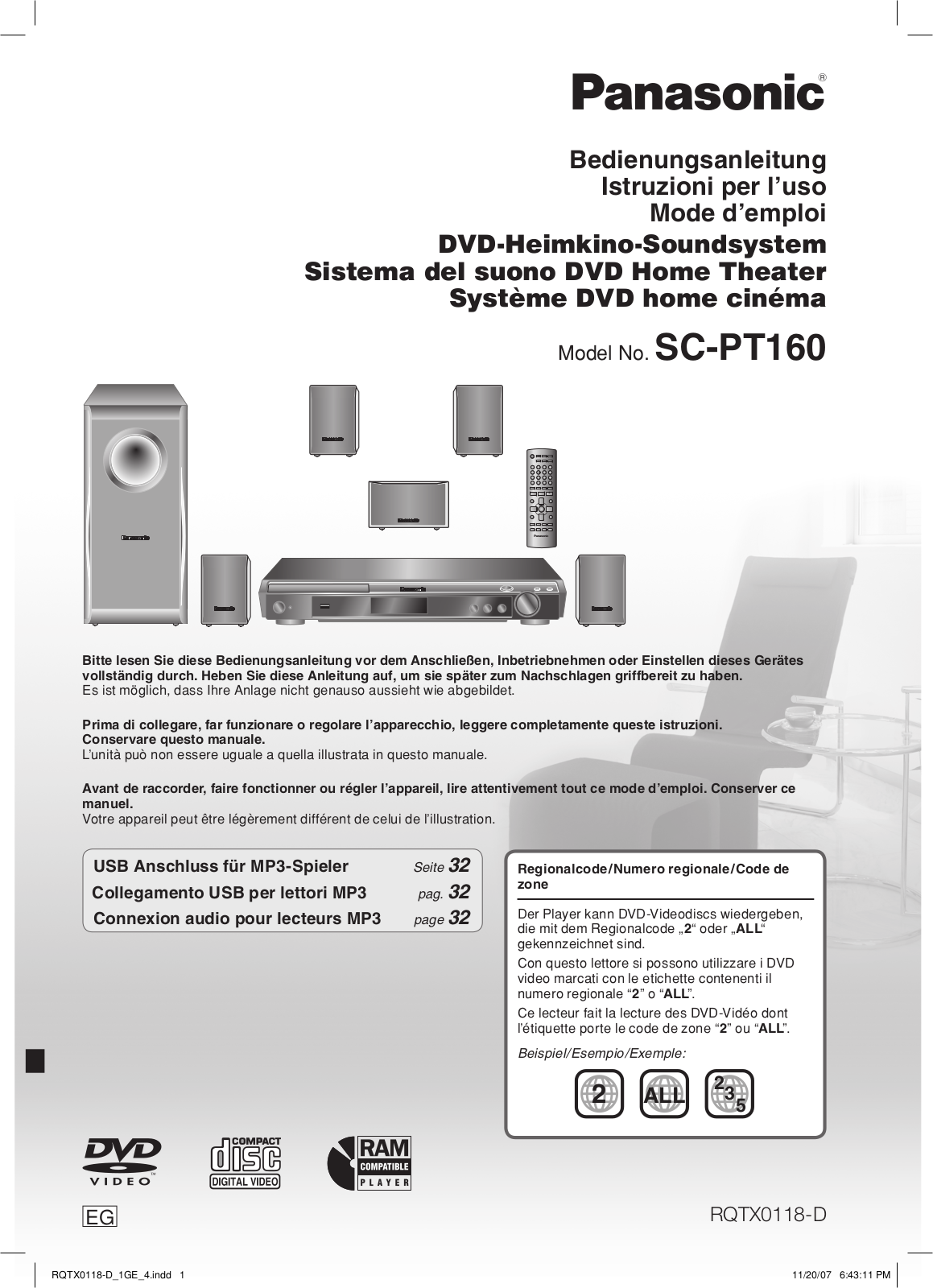 PANASONIC SC-PT160EG-K, SC-PT160EB-K User Manual