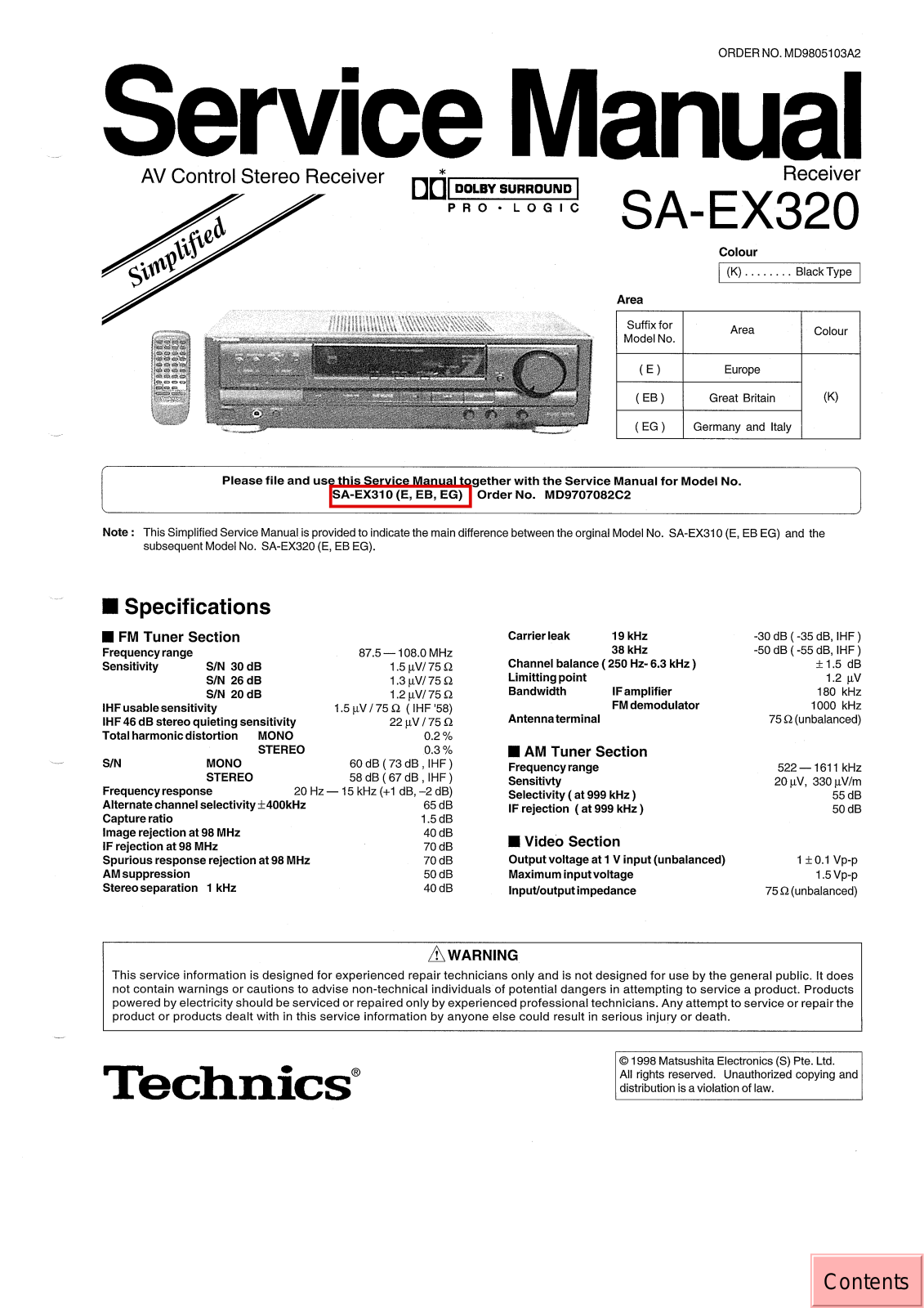 Technics SAEX-320 Service manual