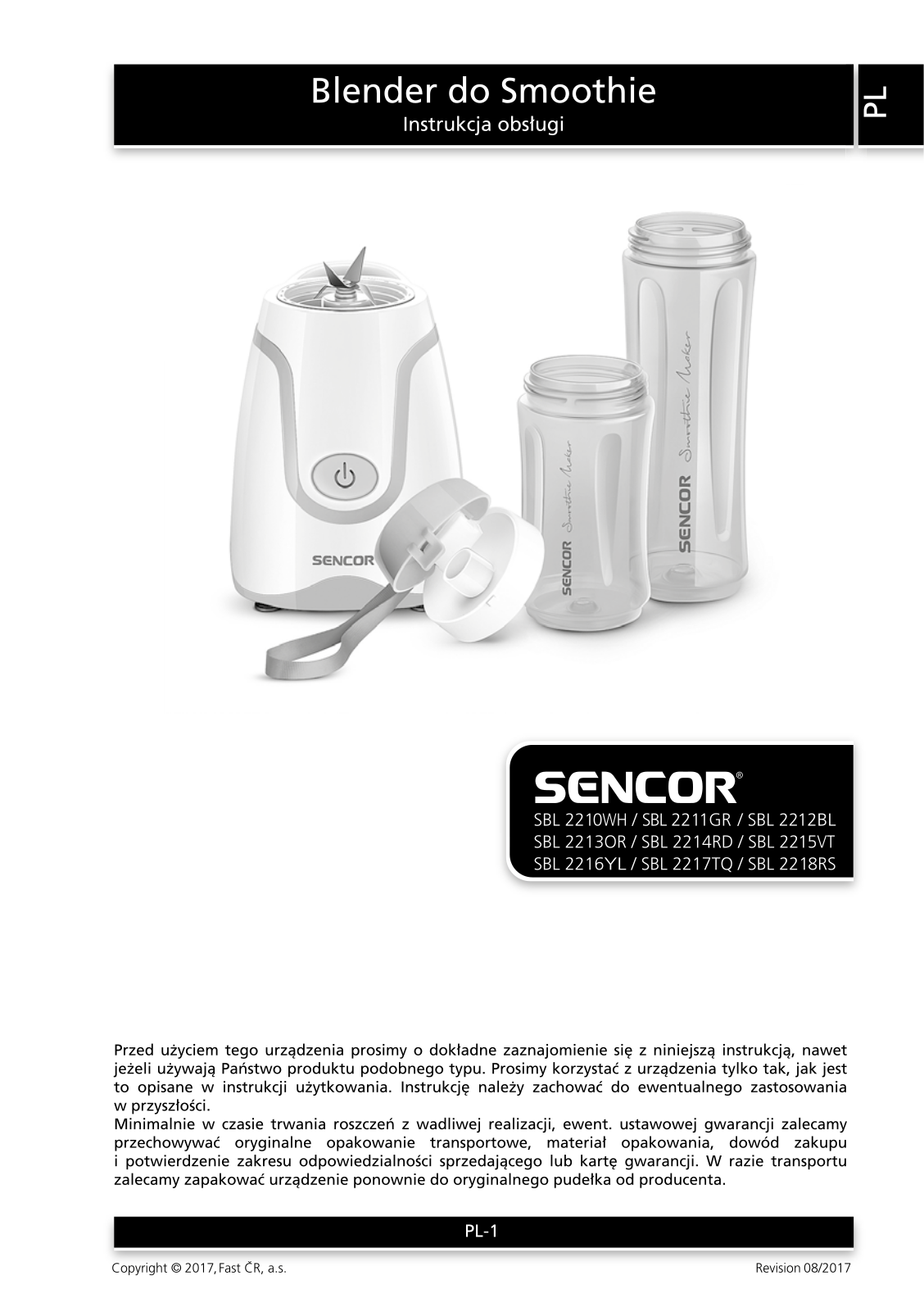 SENCOR SBL 2214RD (Sportowy) + 2 bidony, SBL 2111GR User guide - ManualMachine.com