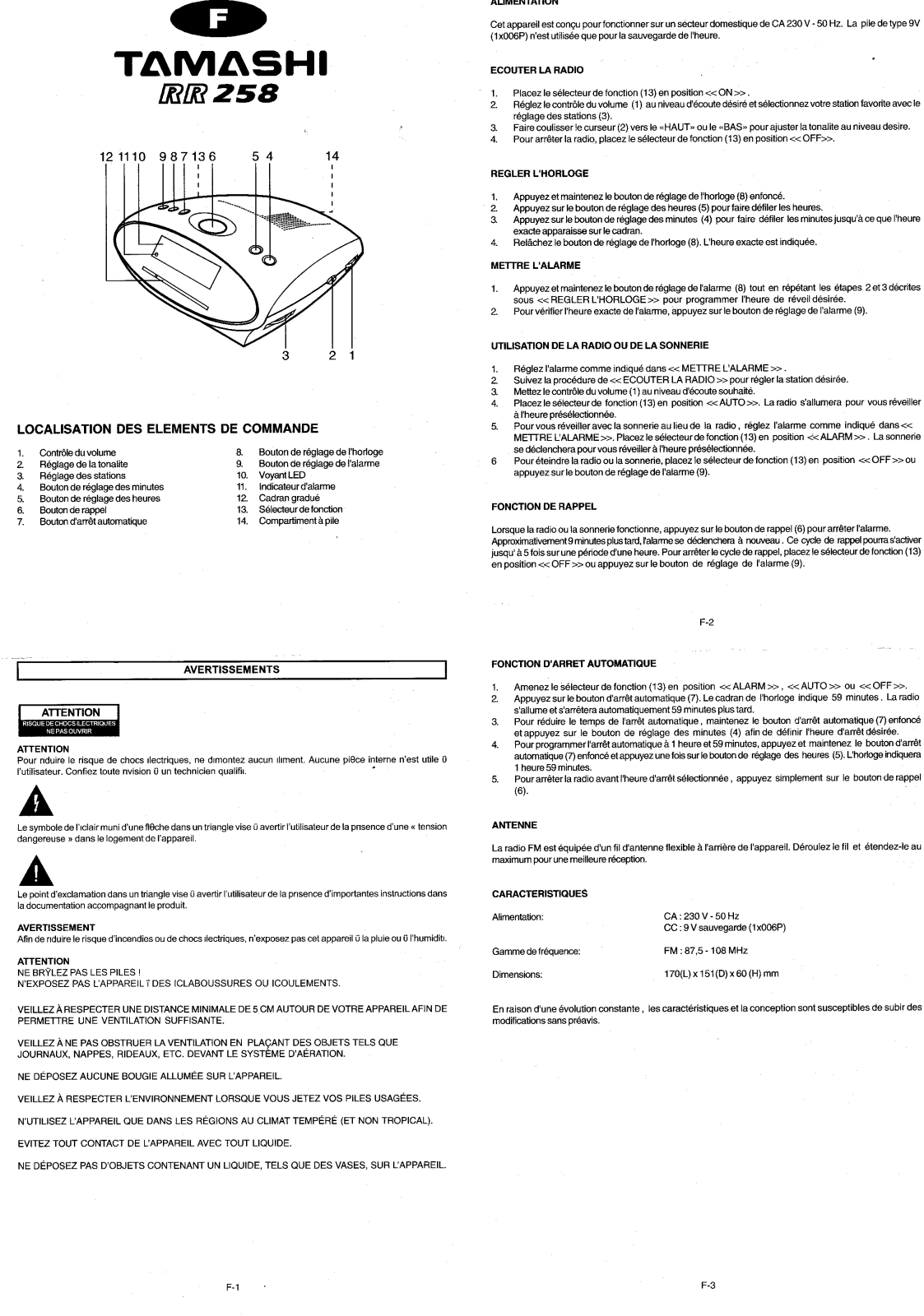 TAMASHI RR 258 User Manual