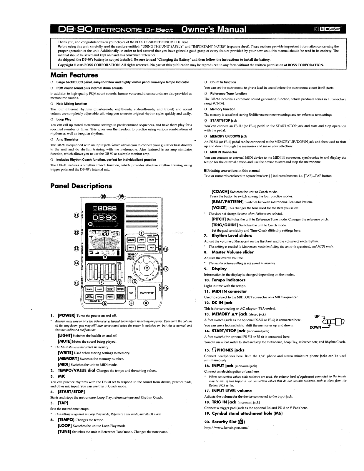 Roland Corporation DB-90 Owner's Manual